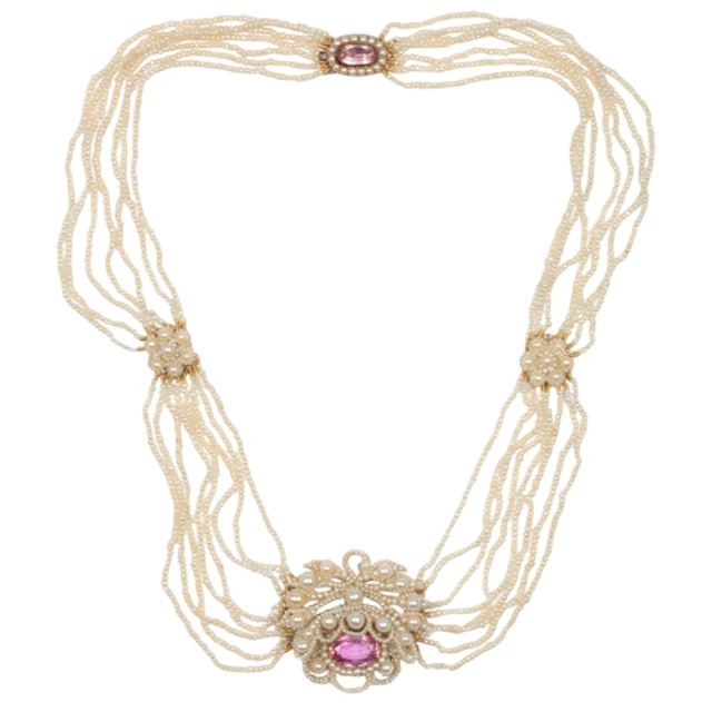 A Regency seed pearl and pink topaz necklace, early 19th cen...