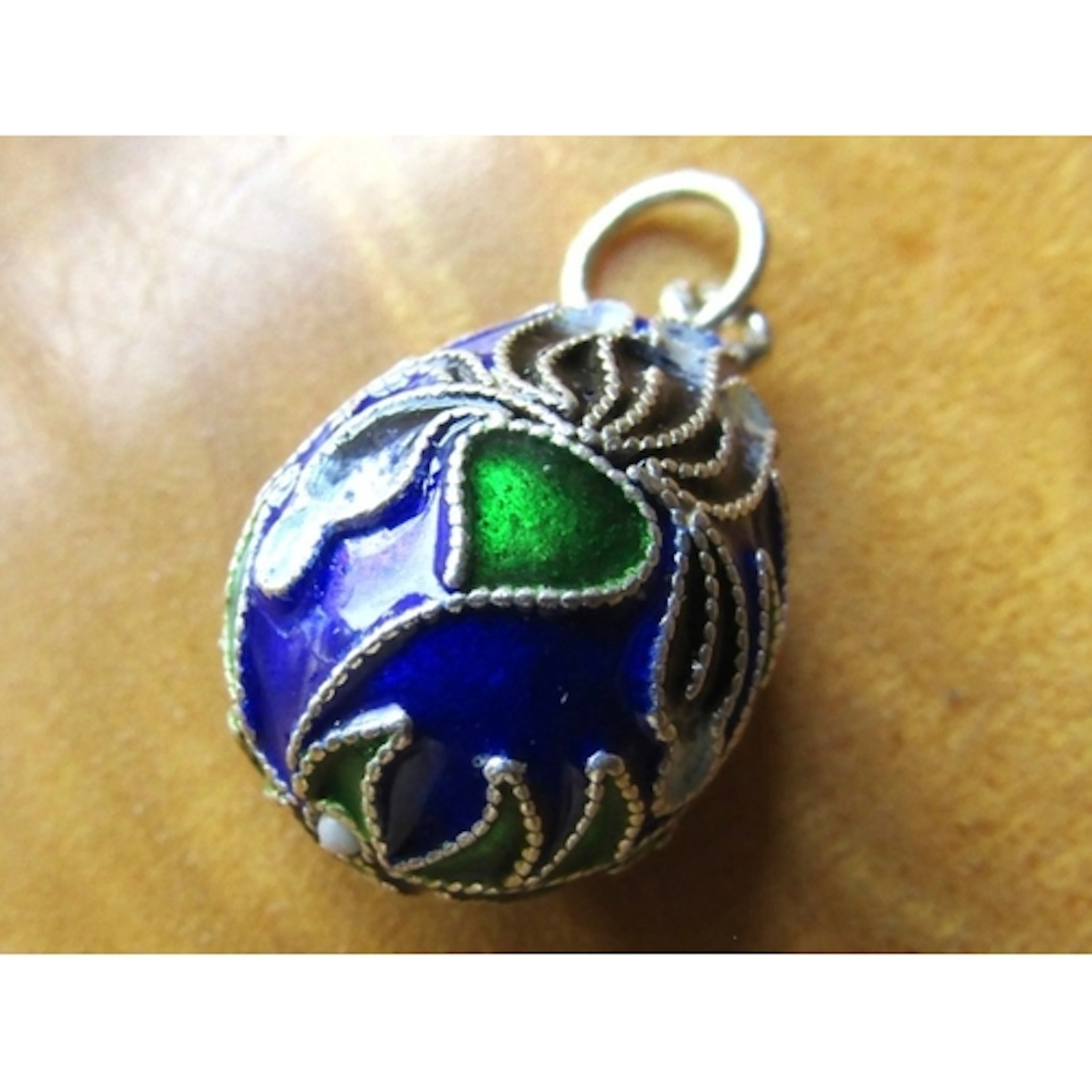 Enamel Decorated Silver Egg Form Pendant Approximately 2cm H...