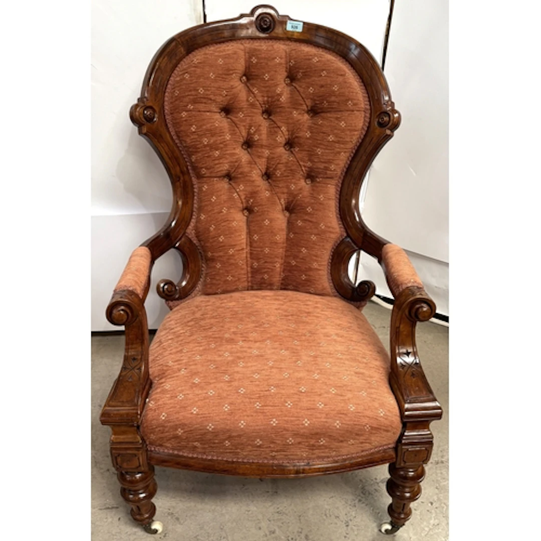 A Victorian aesthetic movement walnut button back gentleman'...