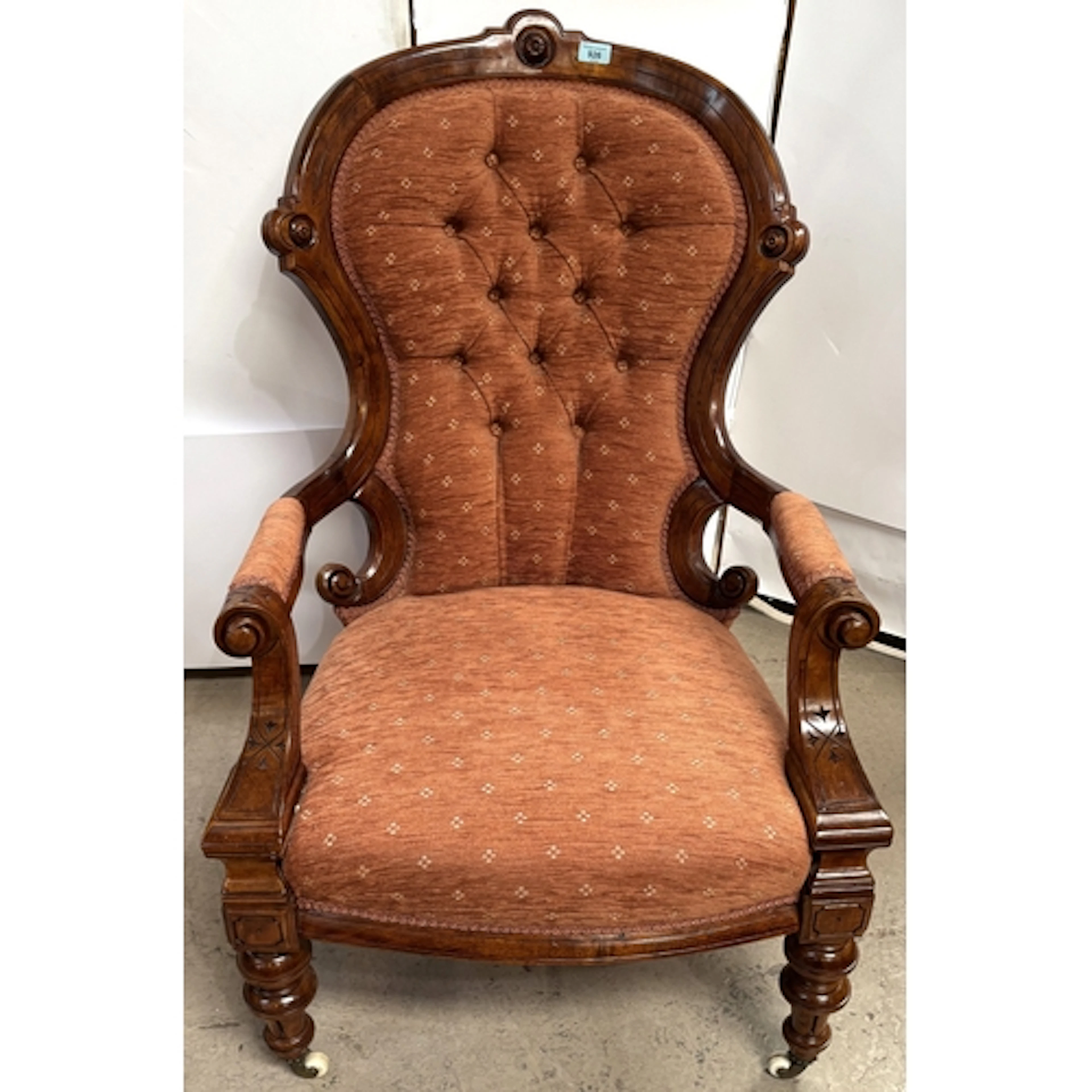 A Victorian aesthetic movement walnut button back gentleman'...