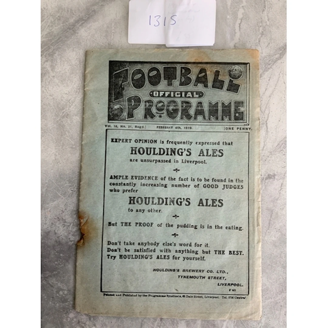 1919 - 1920 Liverpool v Bolton Football Programme: League ma...