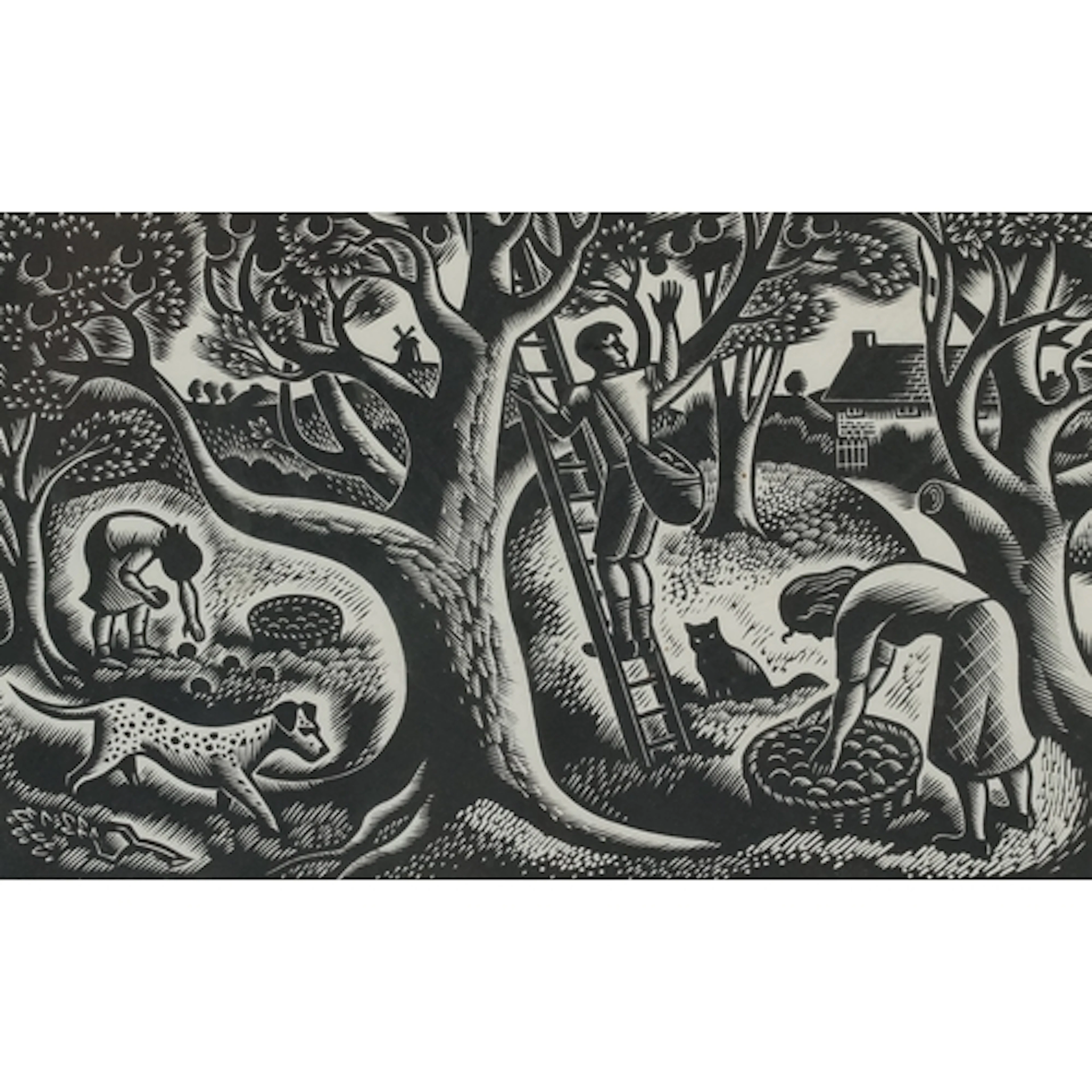 Gwenda Morgan - Apple picking, 20th century pencil signed pr...
