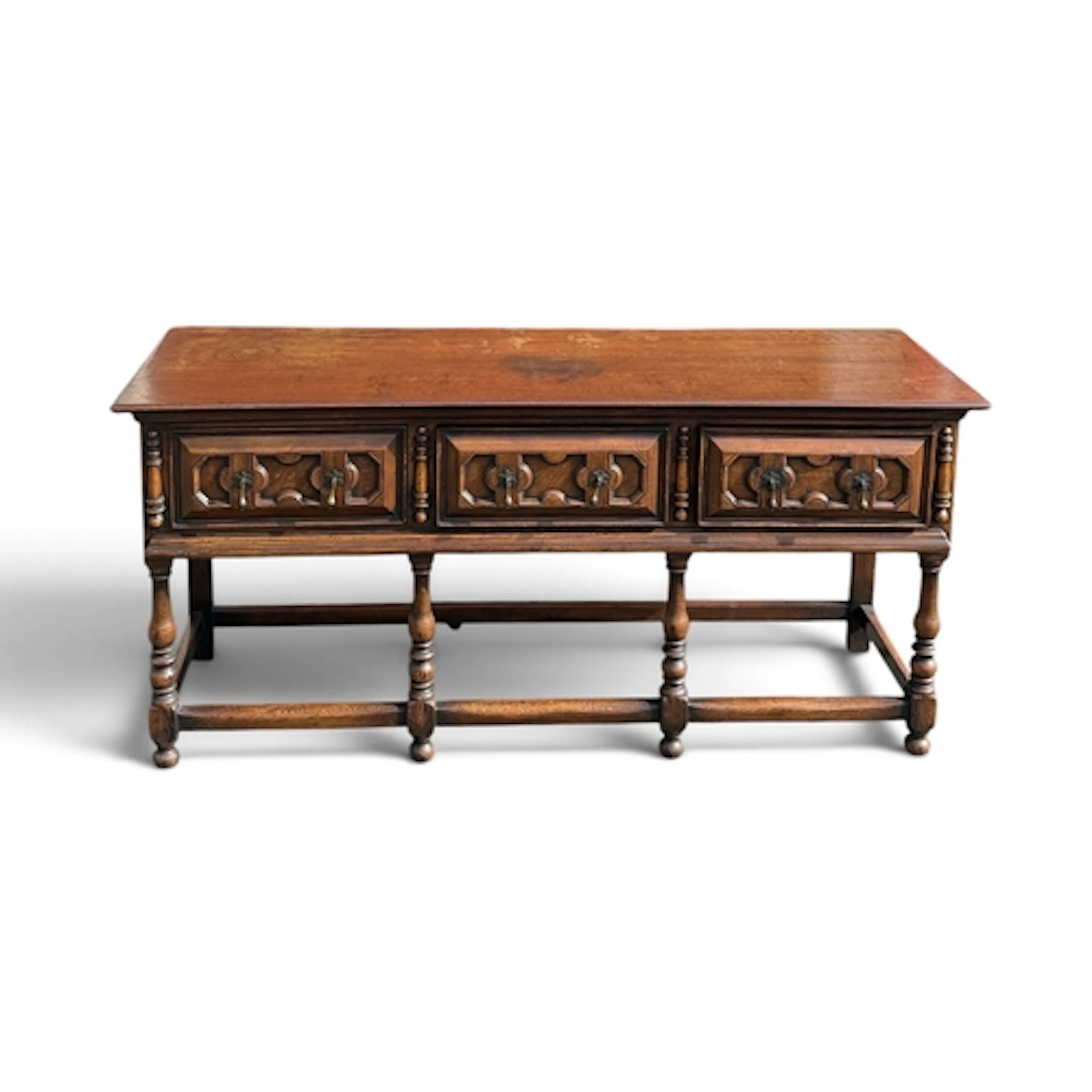 A JACOBEAN STYLE OAK DRESSER BASE 180cm x 53cm x 83cm...