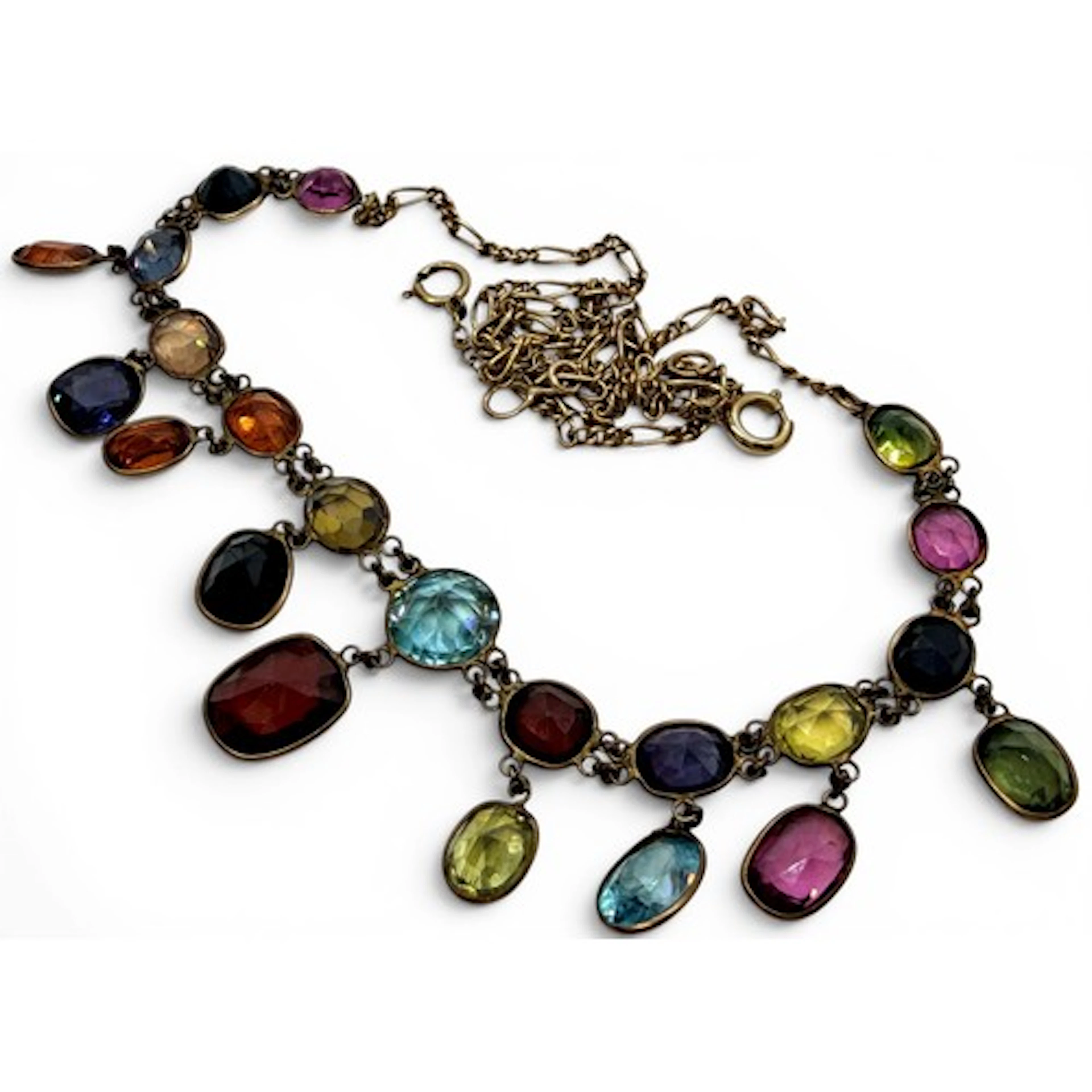 A multi gem set harlequin fringe necklace, set with garnet, ...