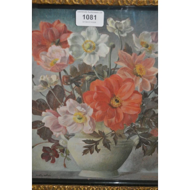 Dorothy Hutton, tempera on board, vase of summer flowers, si...