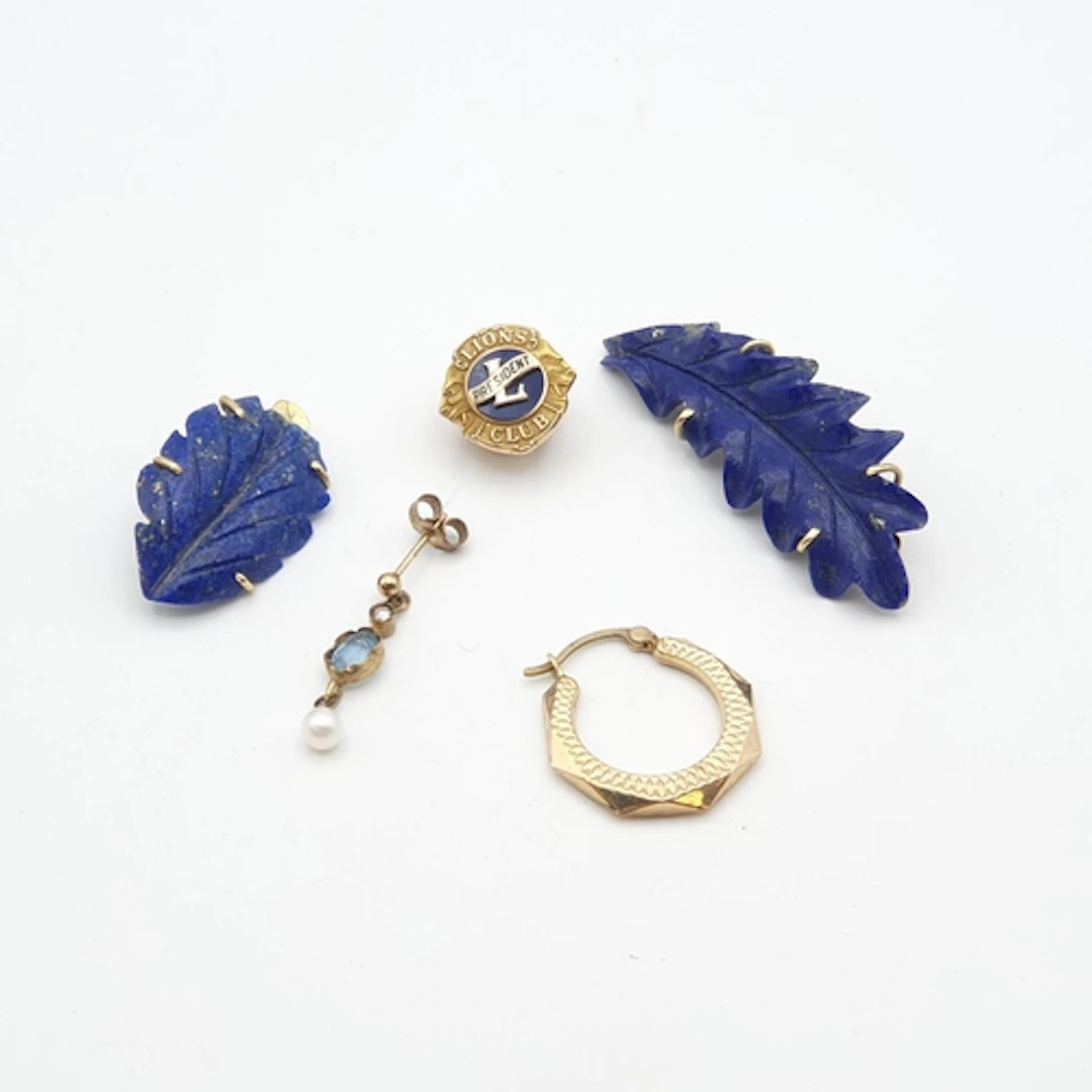 Two single 9ct gold Earrings, approx 1.5gms, a Lions Club La...