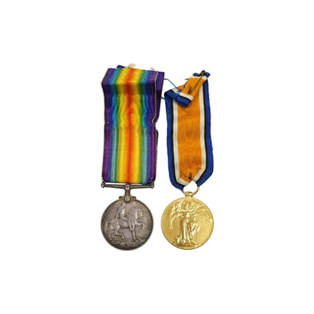A First World War medal pair awarded to MID. H.E.S. Marshall...