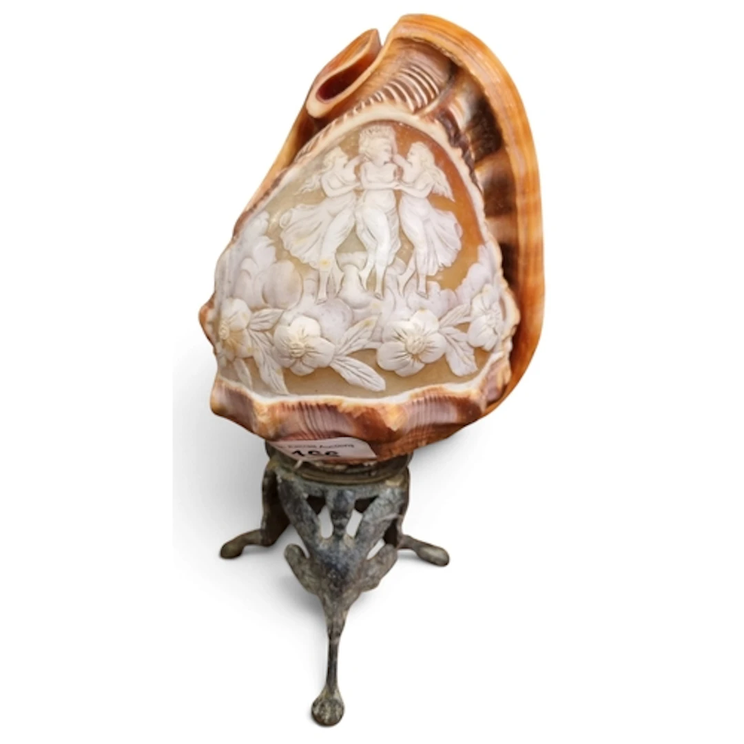 A very unusual Cameo carved into a Seashell. H 21 cm approx.