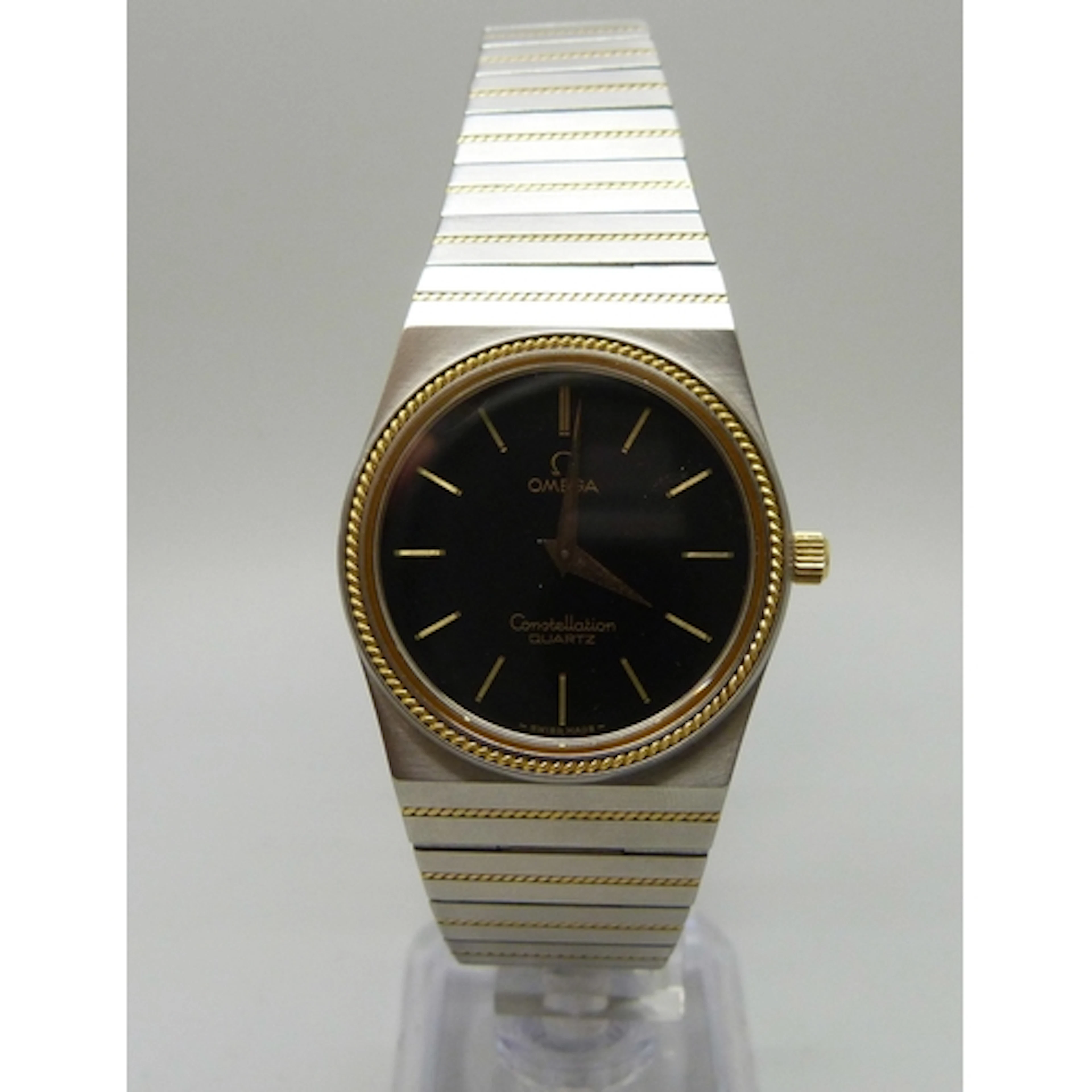 Omega - a Constellation bracelet watch, bi-metal case, black...