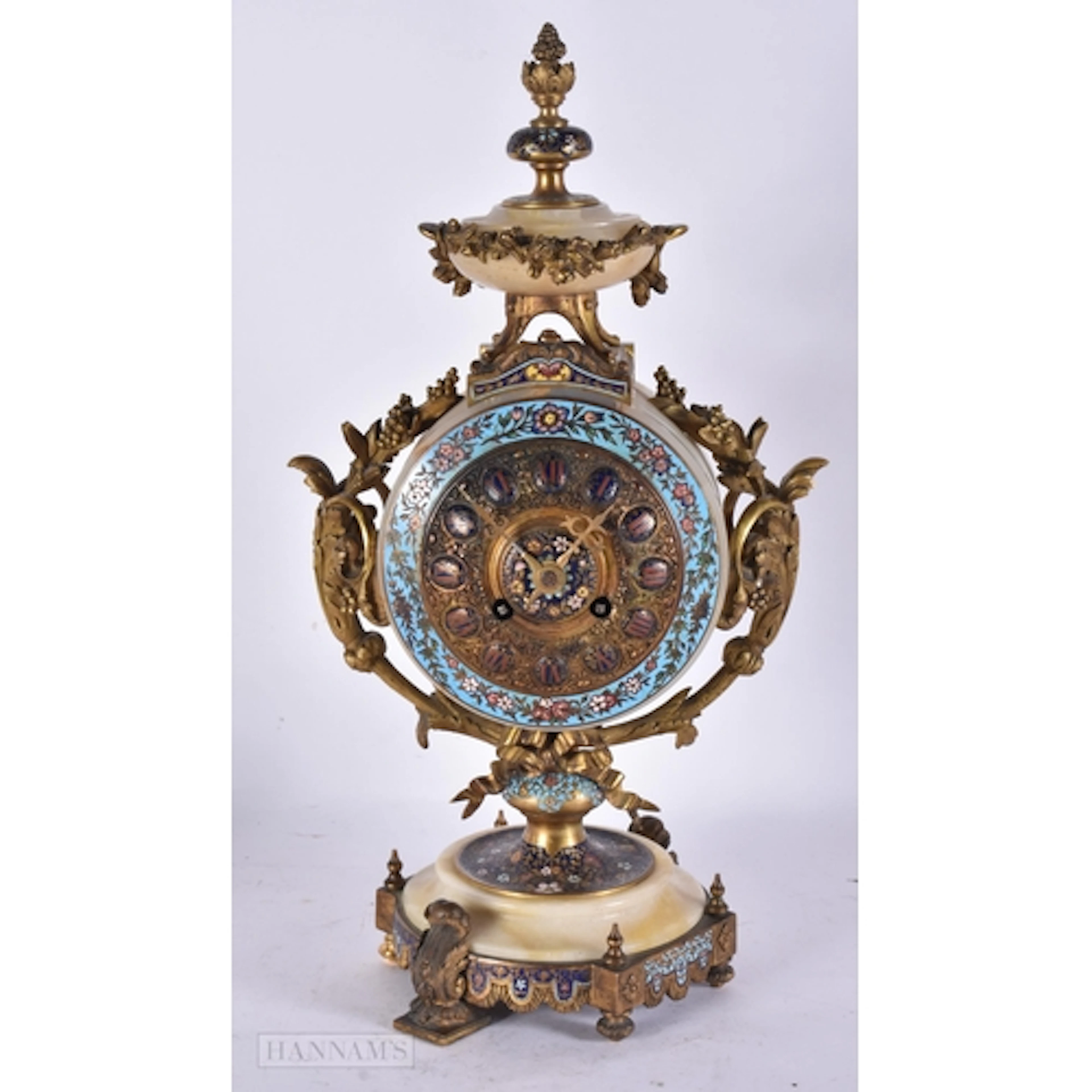 A FINE 19TH CENTURY FRENCH GILT BRONZE AND CHAMPLEVE ENAMEL ...