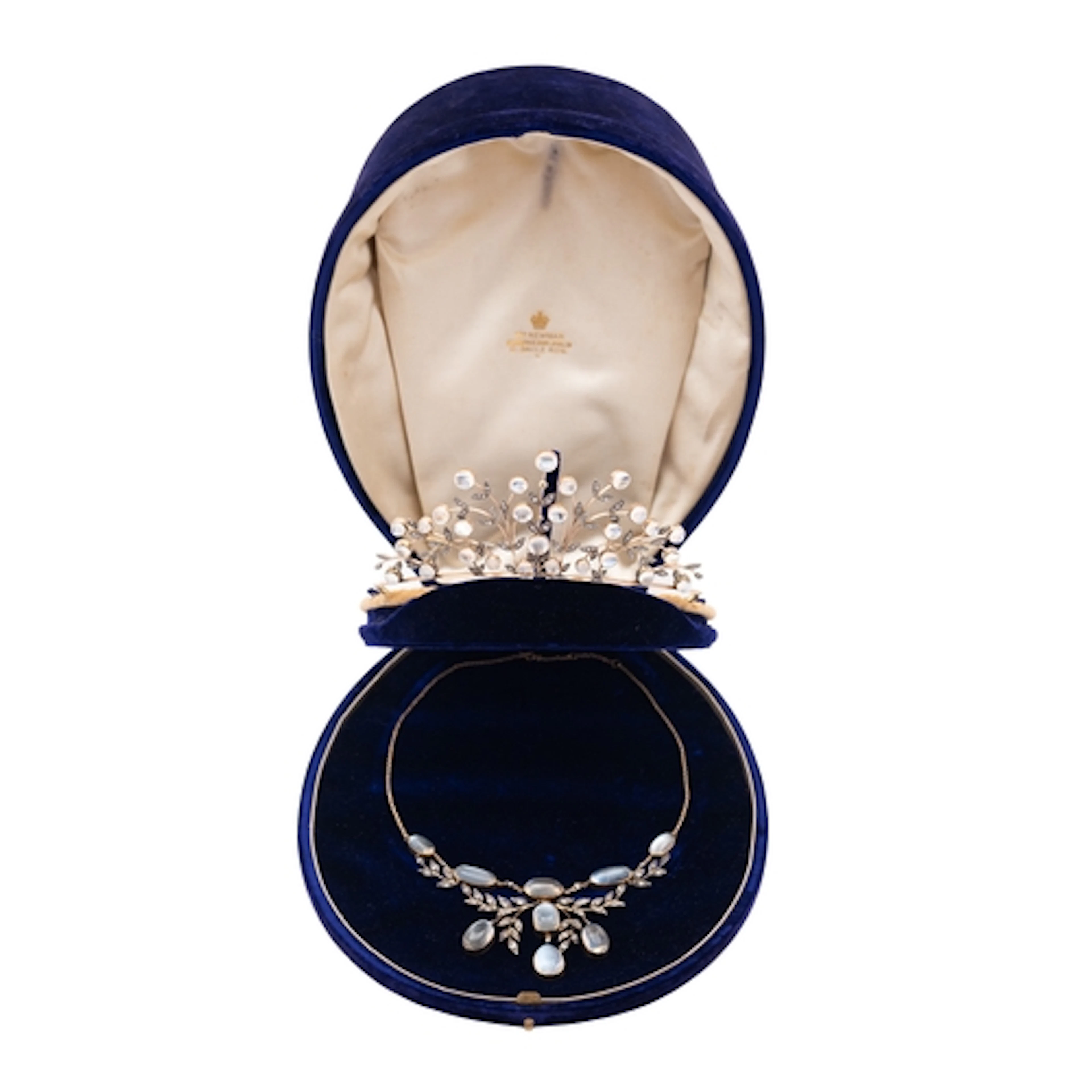 A SPLENDID LATE VICTORIAN MOONSTONE AND DIAMOND TIARA AND NE...