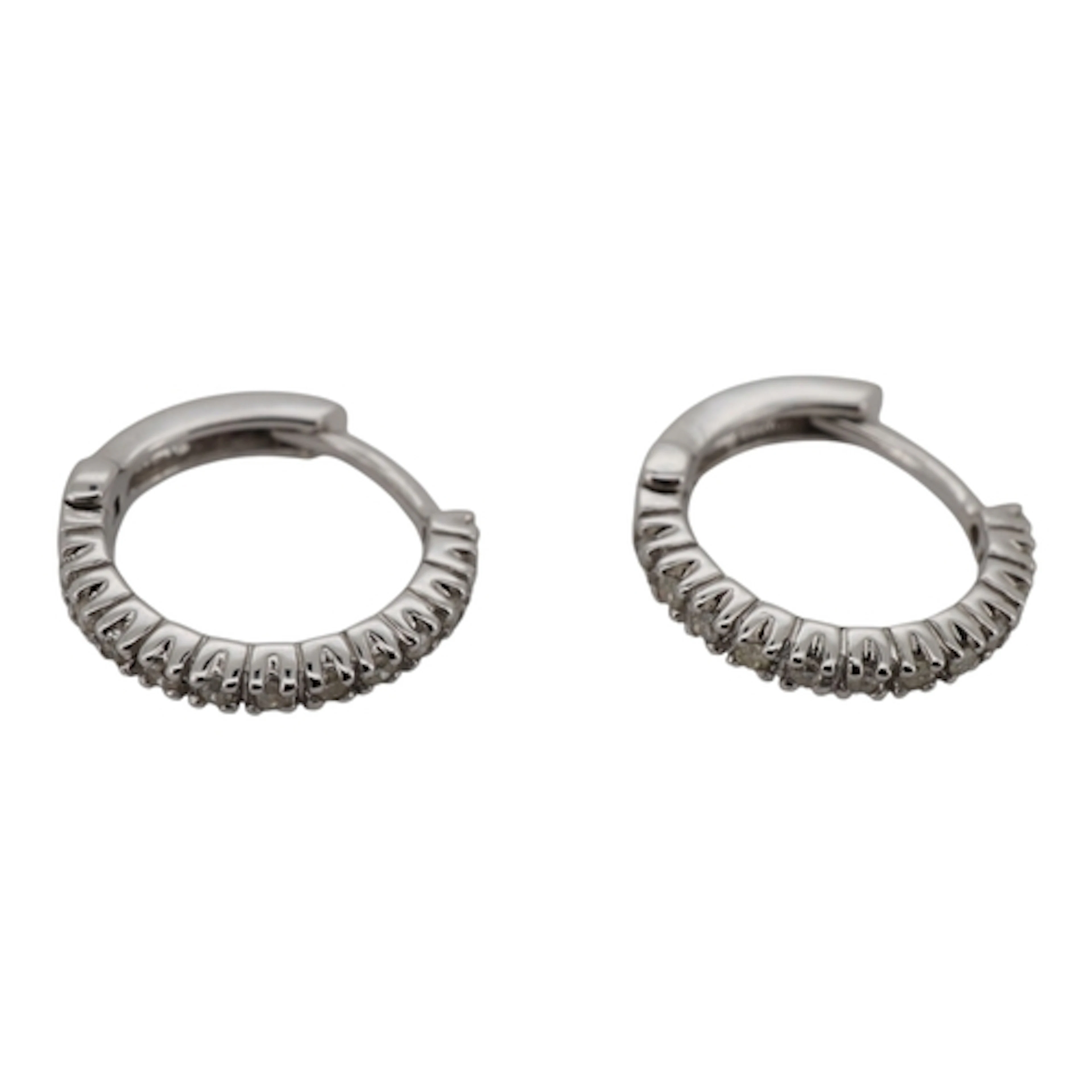 A pair of diamond hoops, set to the front with lines of bril...