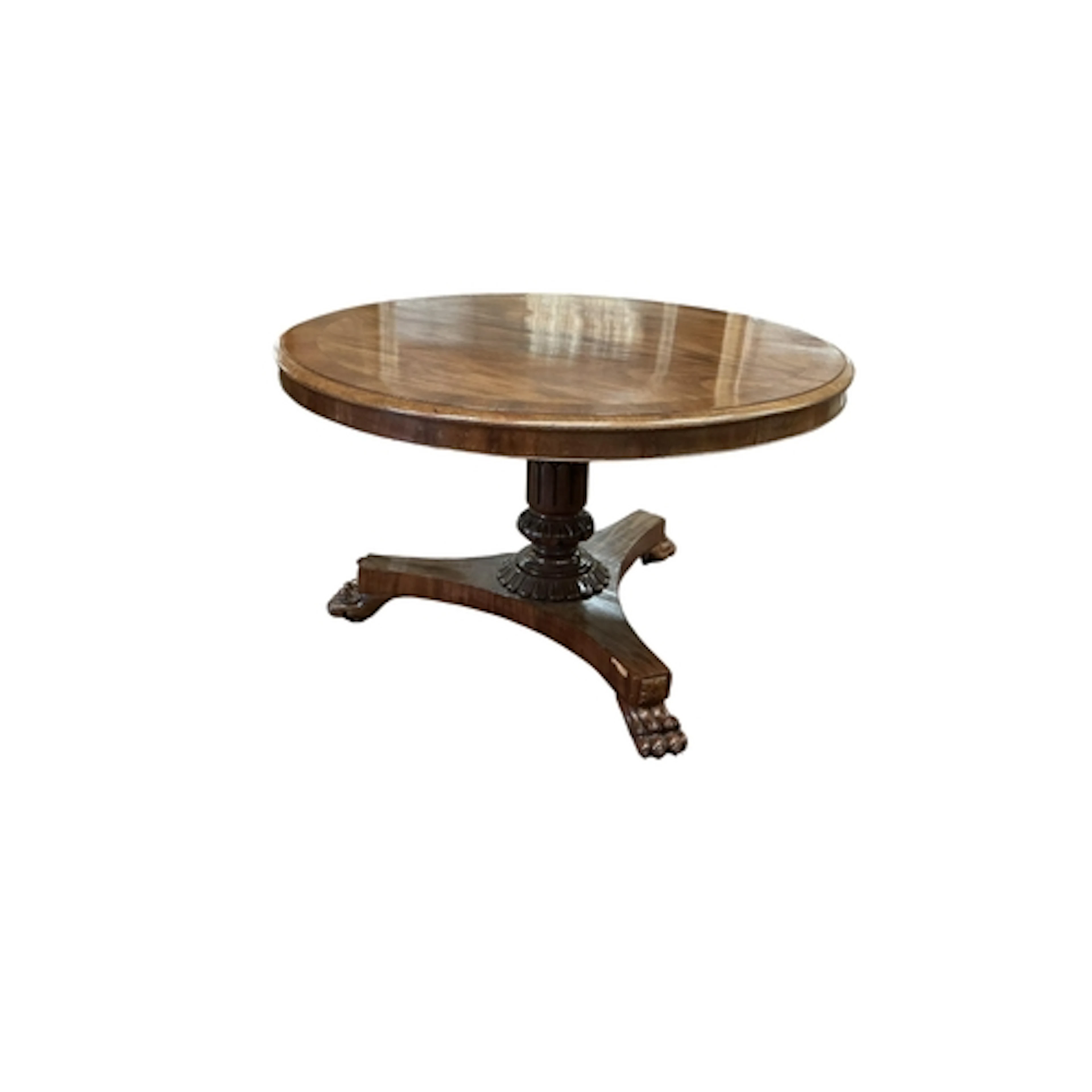 A William IV banded mahogany circular tilt top breakfast tab...