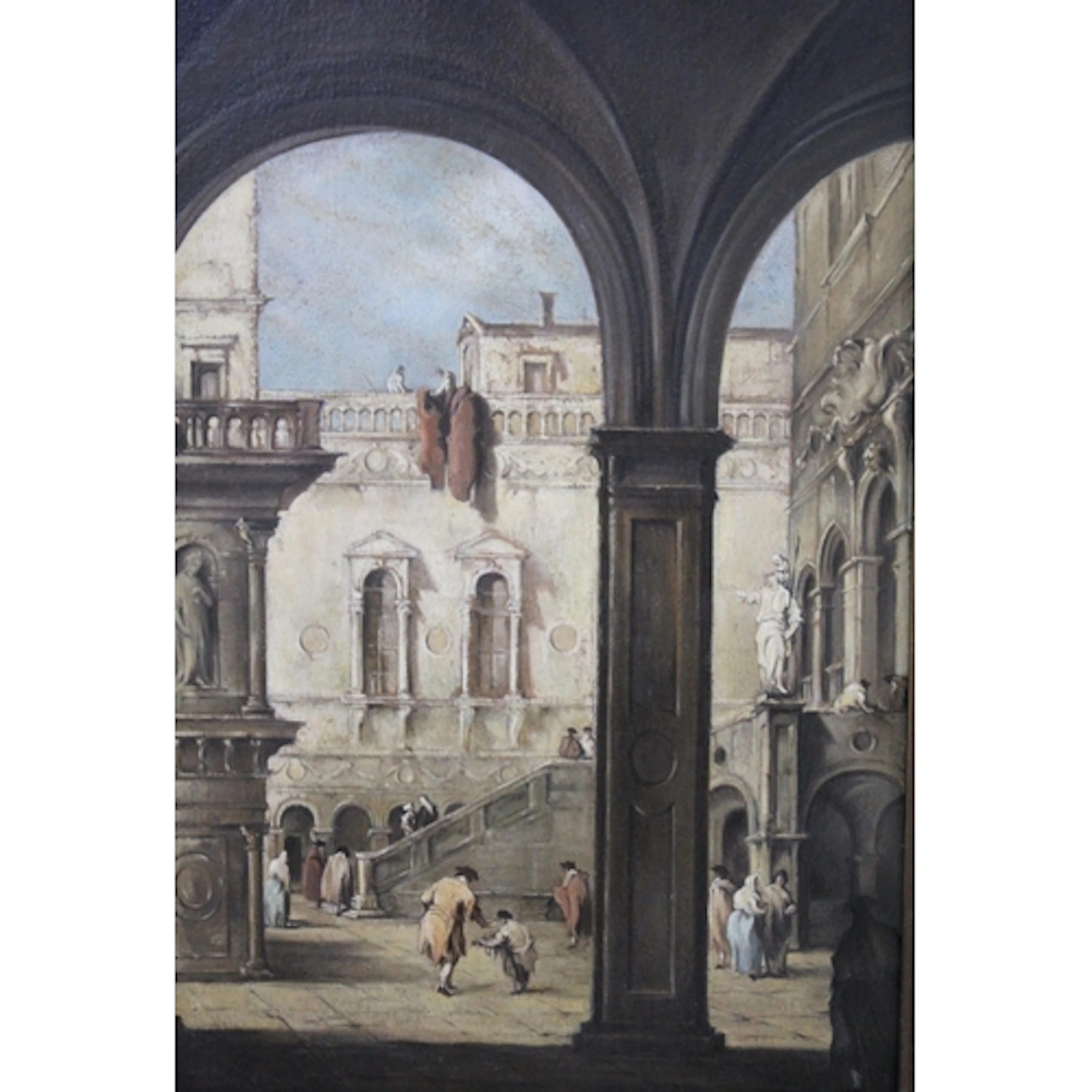 After Francesco Guardi, oil on board, figures at a Venetian ...