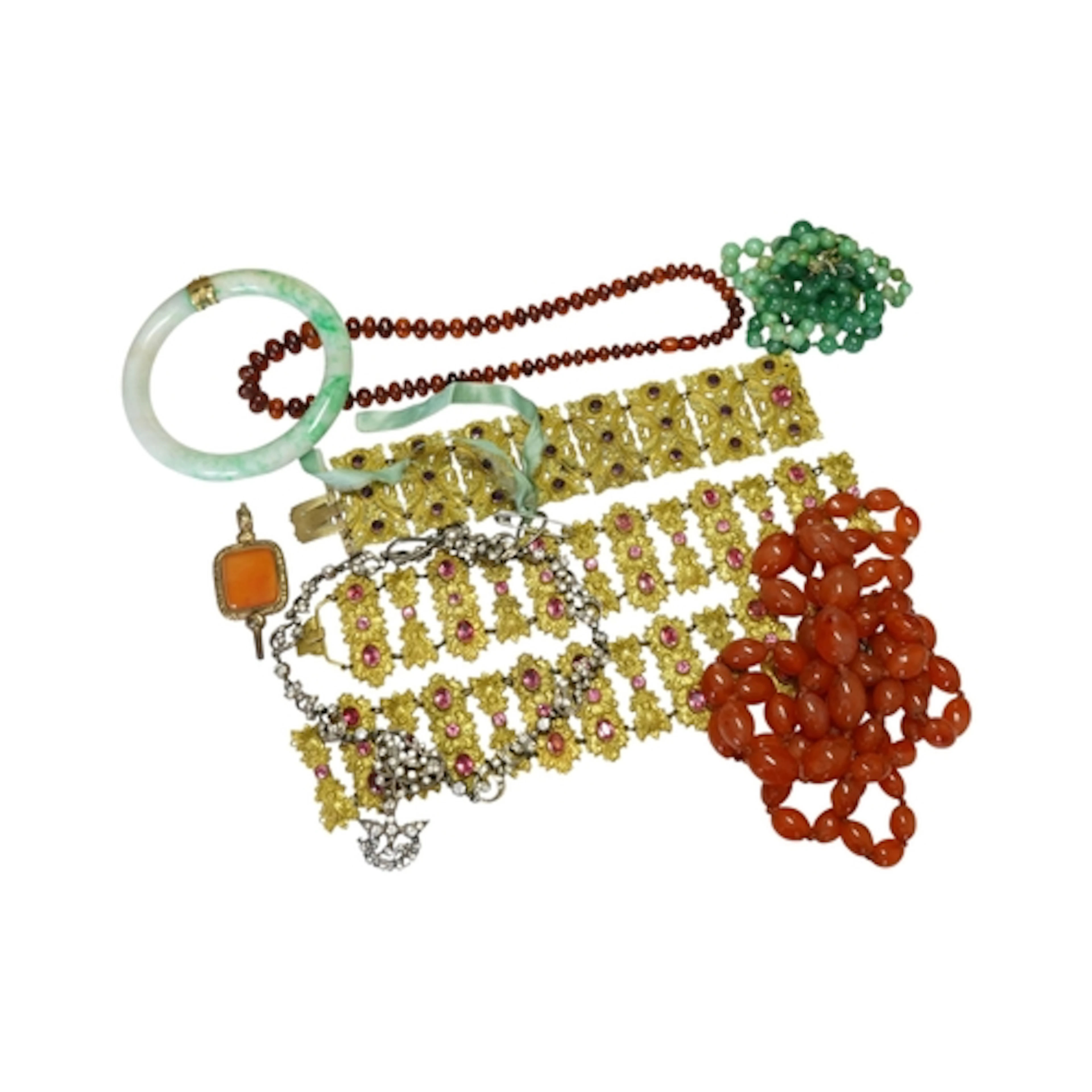 A collection of jewels including jadeite, comprising: a jade...