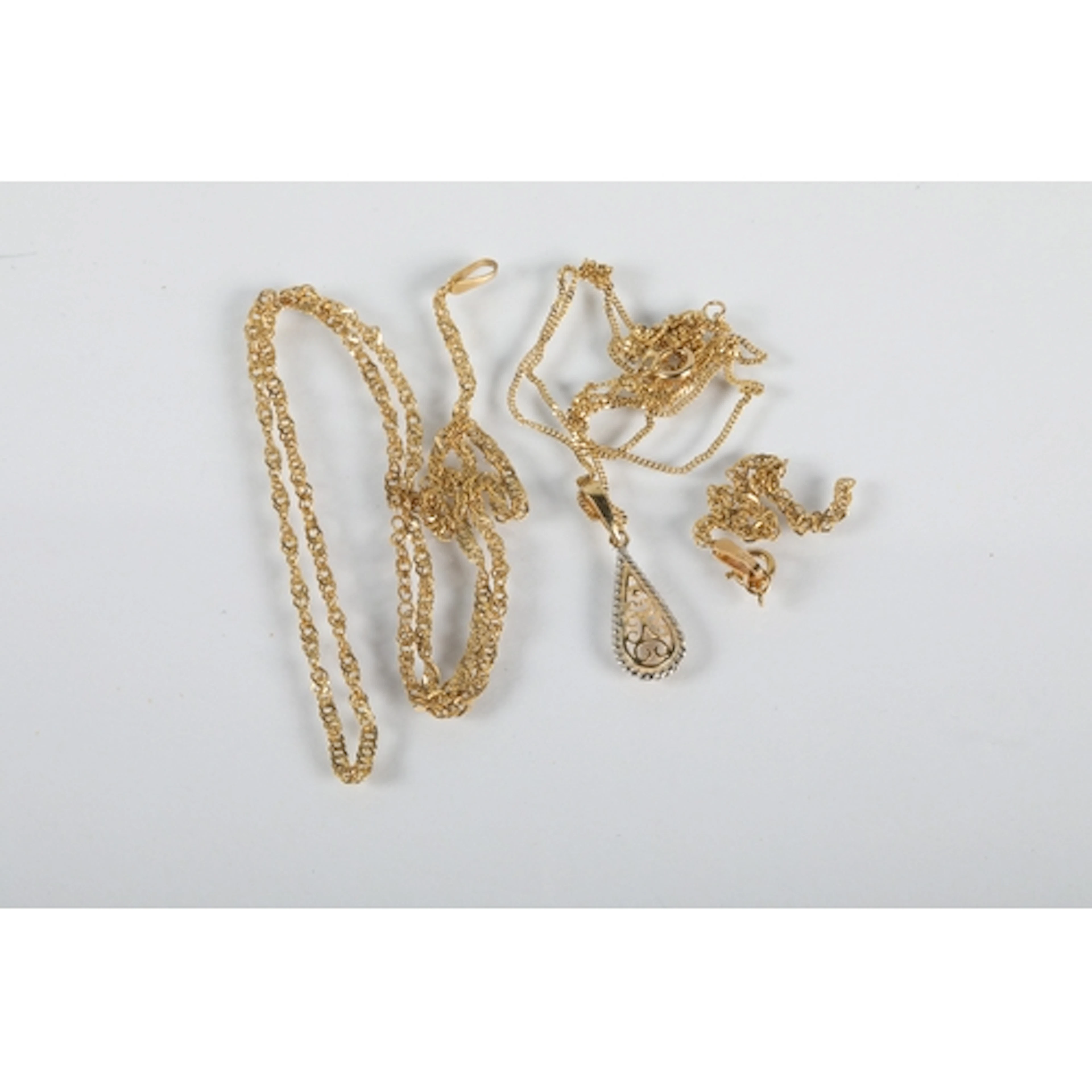 9ct gold pedant and chain, 9ct gold bracelet and 9ct gold ch...