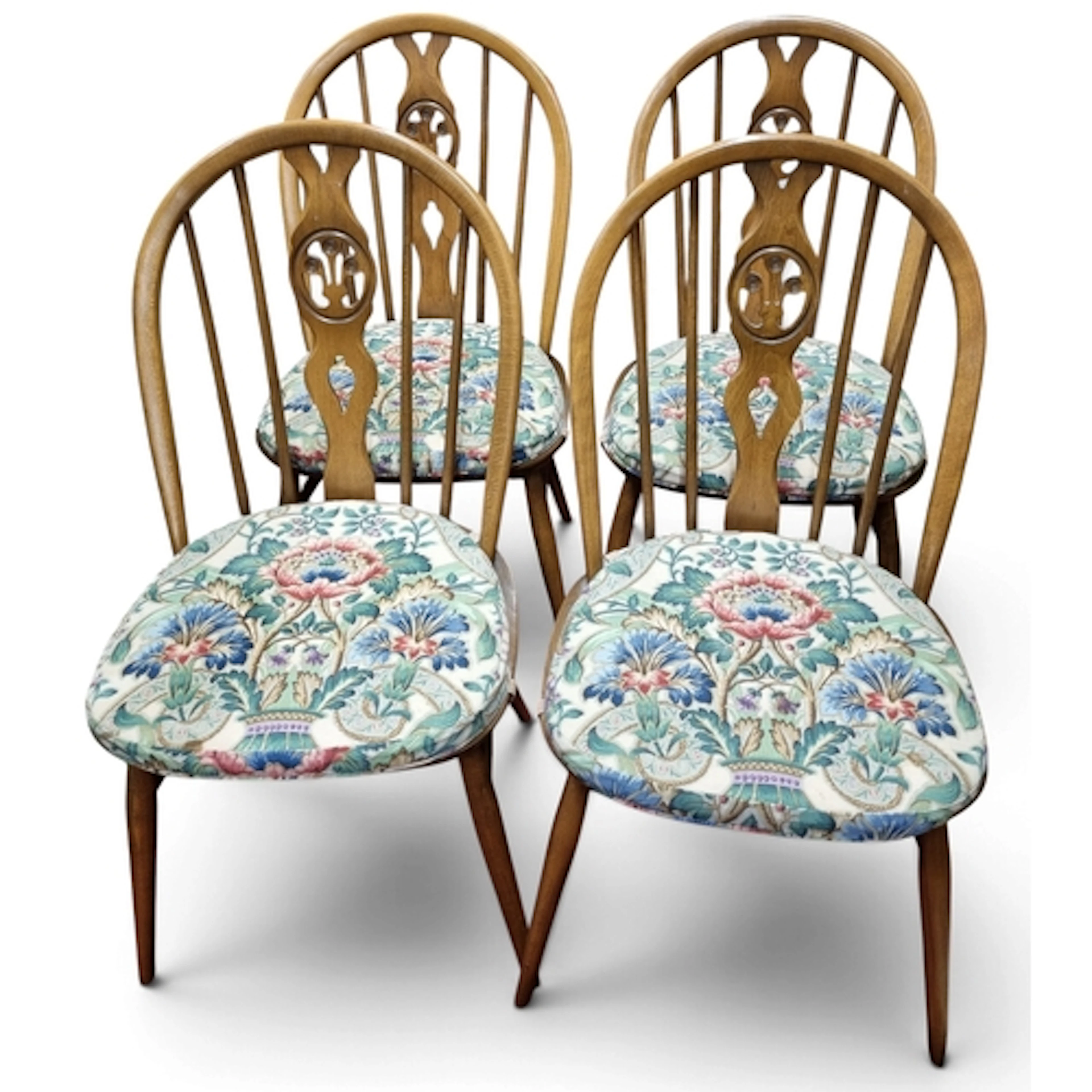 A good set of four Ercol Chairs with William Morris style up...