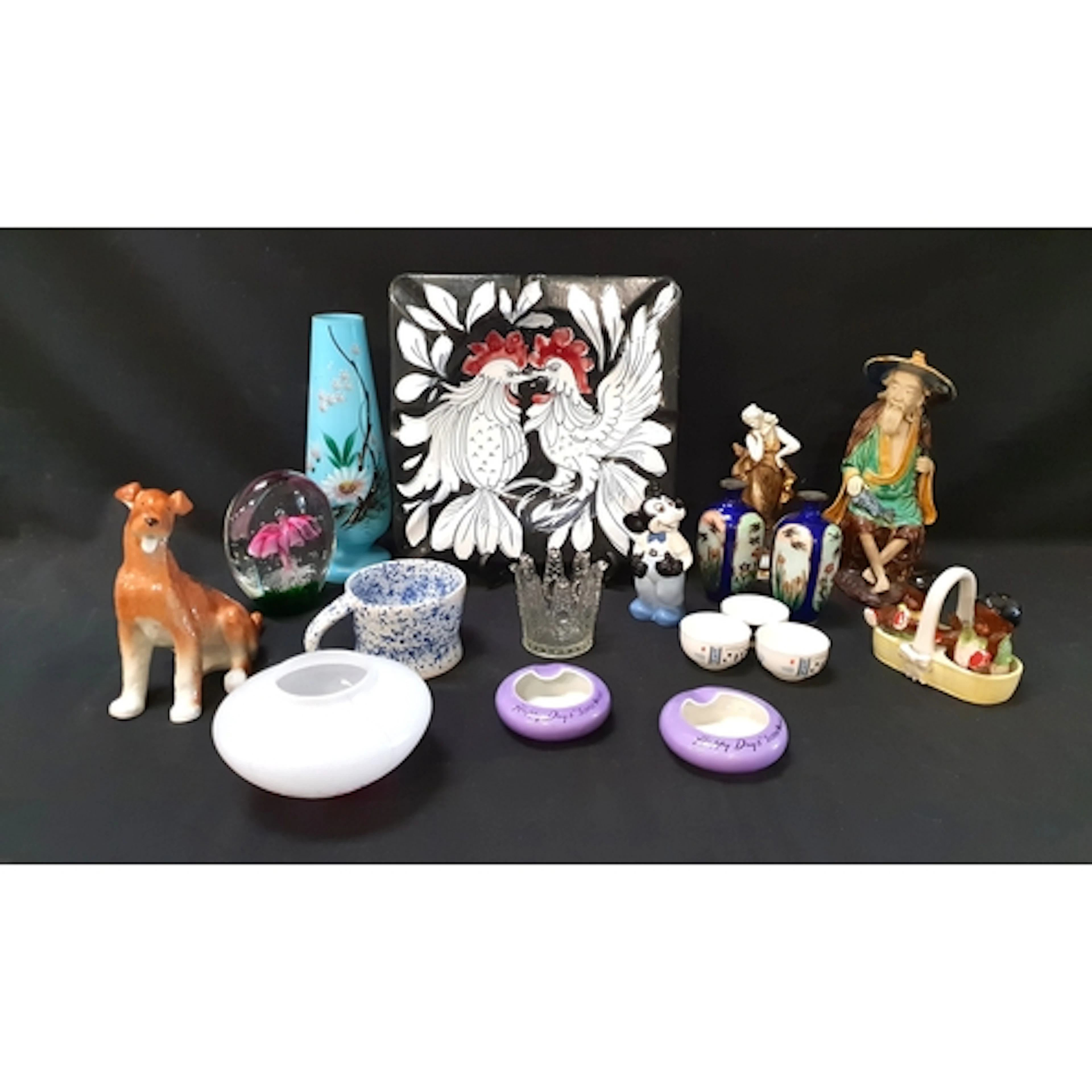 SELECTION OF DECORATIVE CERAMICS AND GLASS including a Sulp...