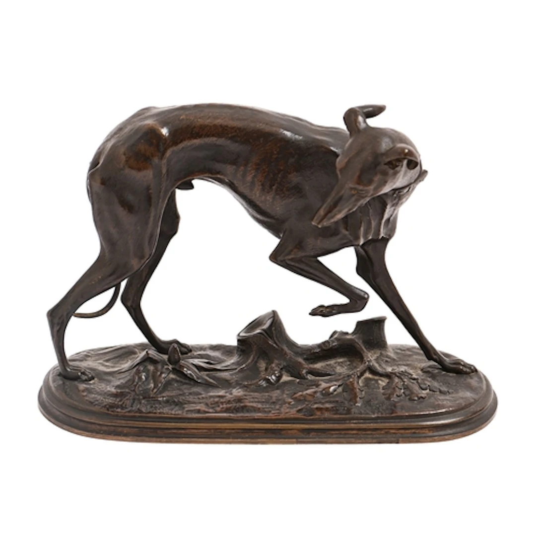 A bronze animalier sculpture of an Italian greyhound, cast a...