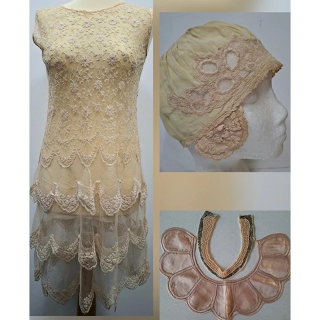 A 1920's hand embroidered cream lace flapper dress A/F, no m...