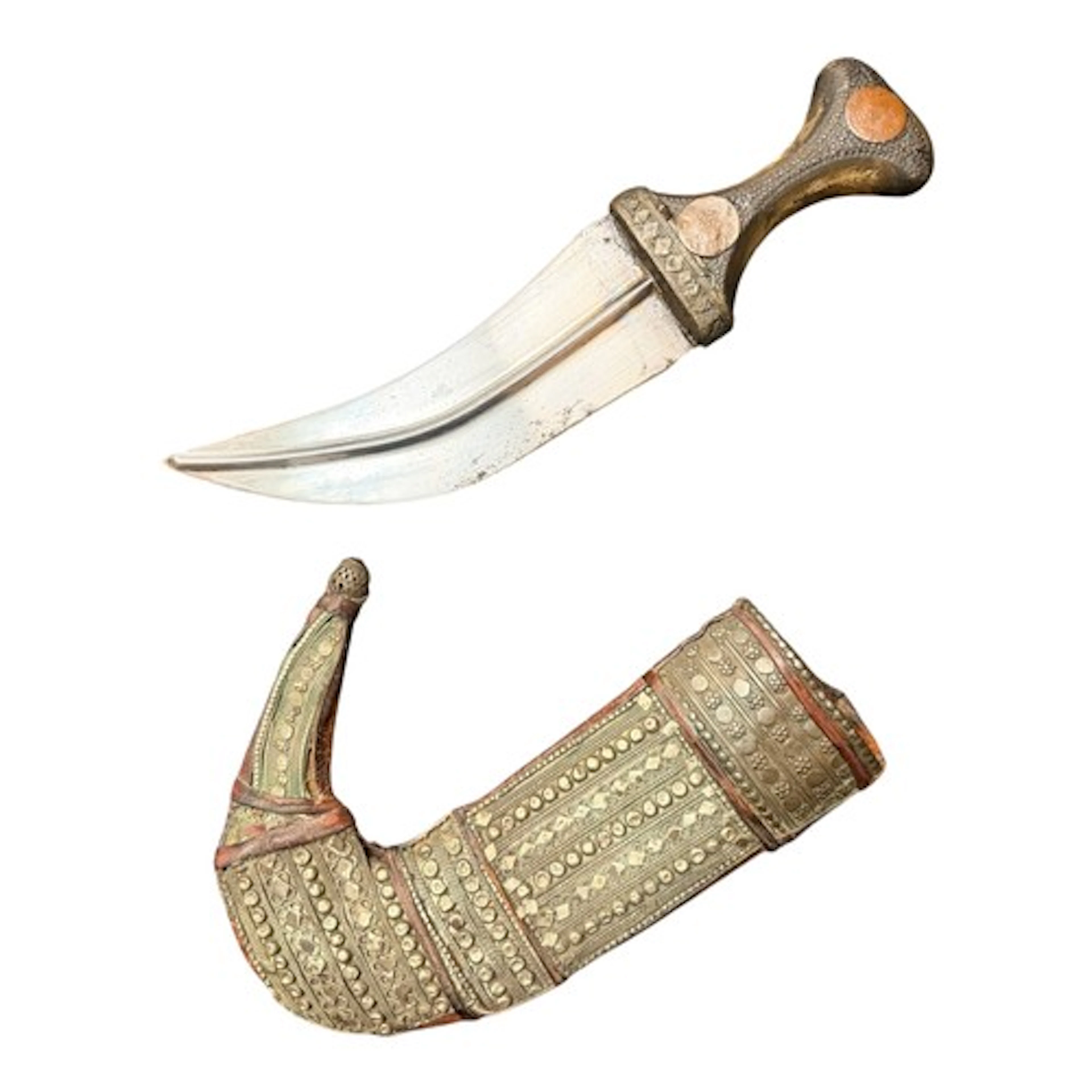 Late 19th Century Yemeni Jambiya dagger with 18.5cm curved d...