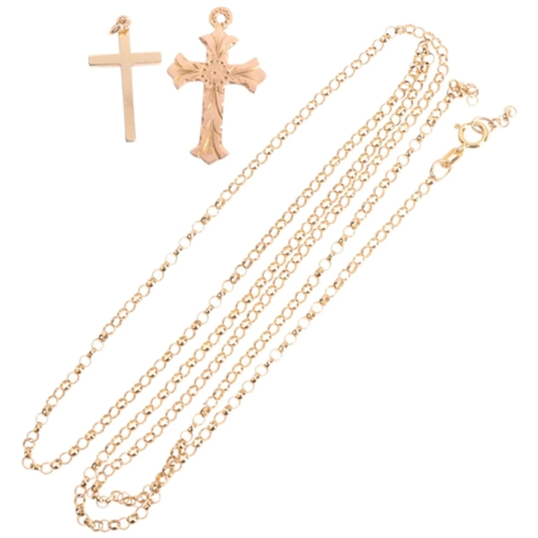 Various 9ct gold jewellery, including 2 cross pendants, larg...