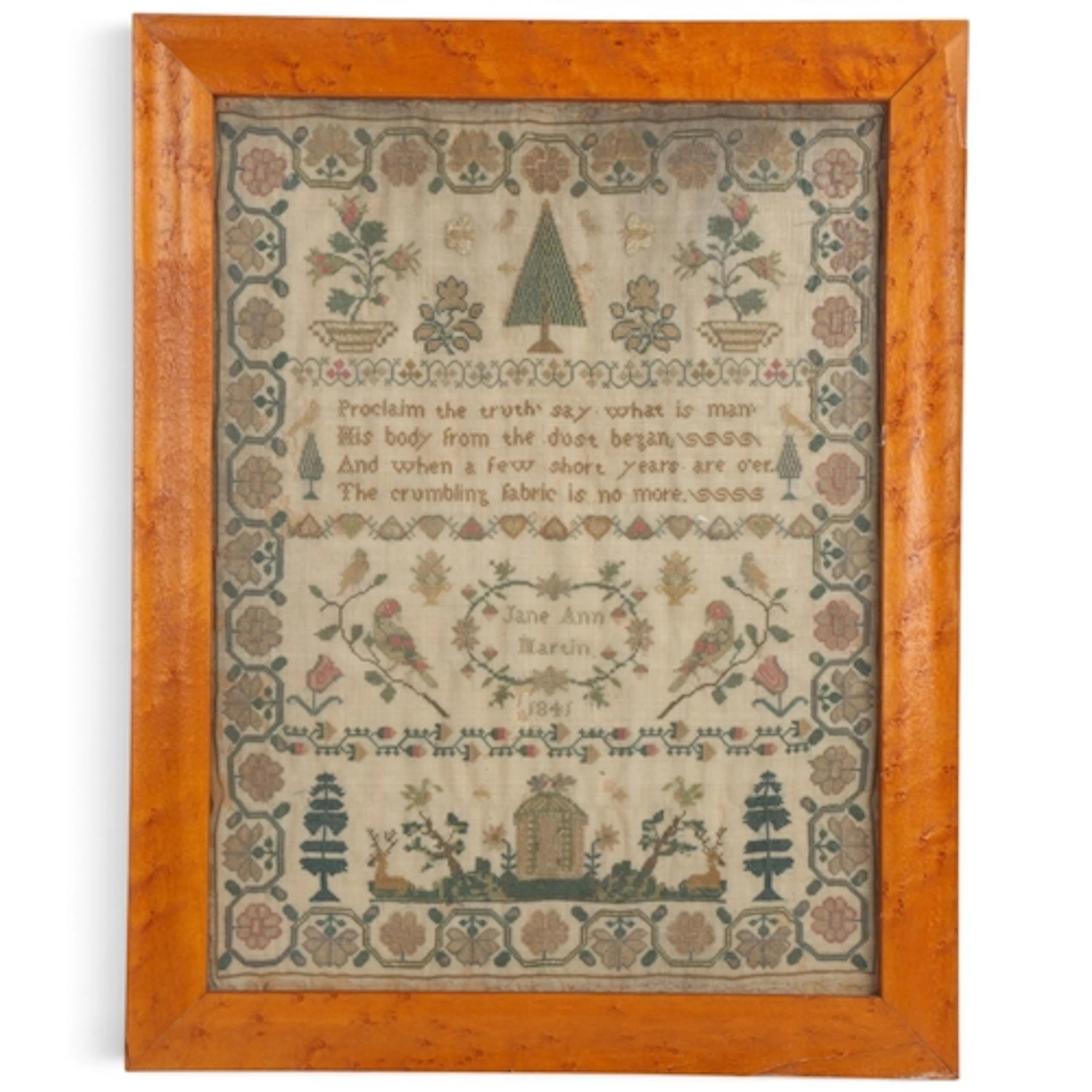 An early Victorian needlework sampler, by Jane Ann Martin 18...