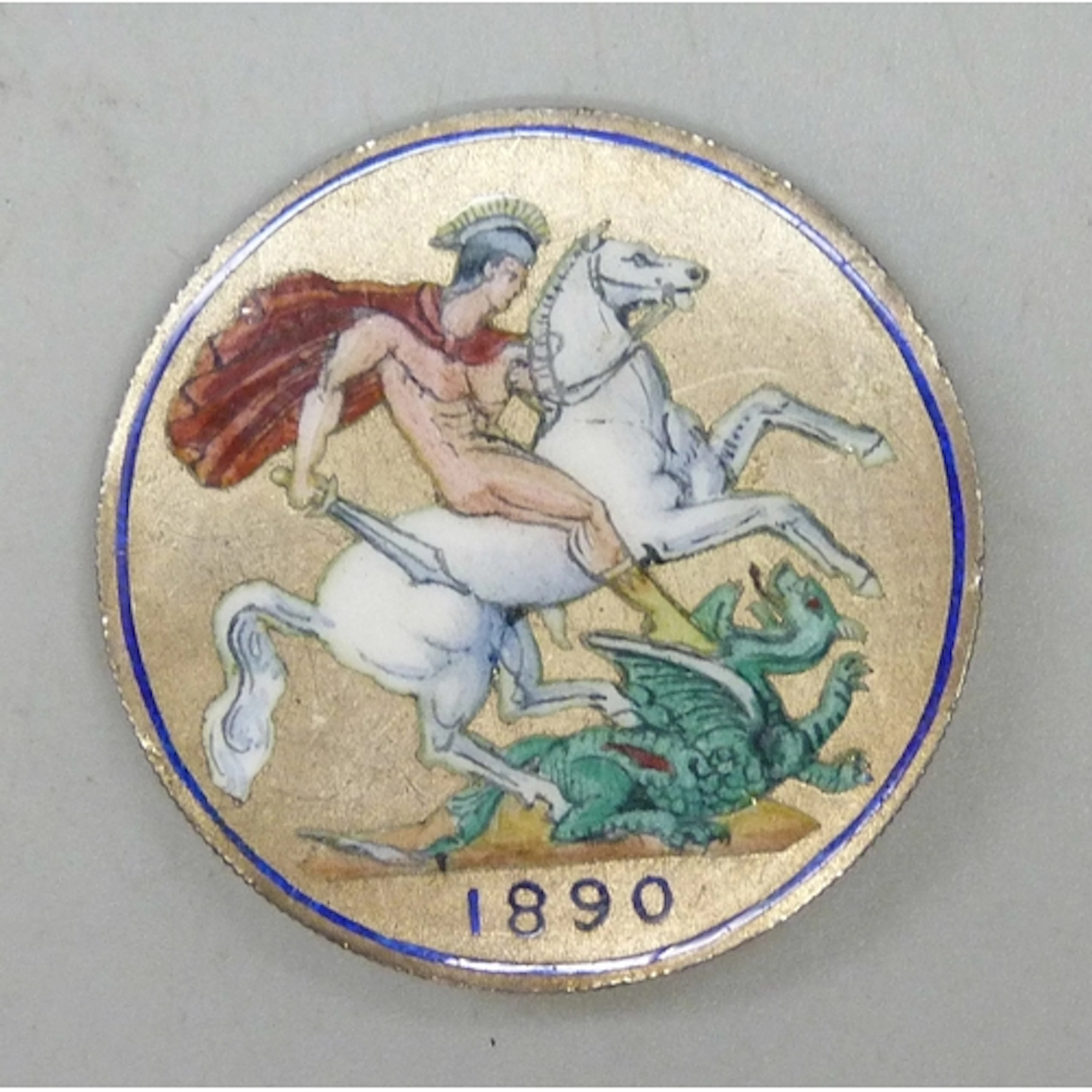An 1890 silver and enamel crown coin, 3.8cm, 24g, brooch fix...