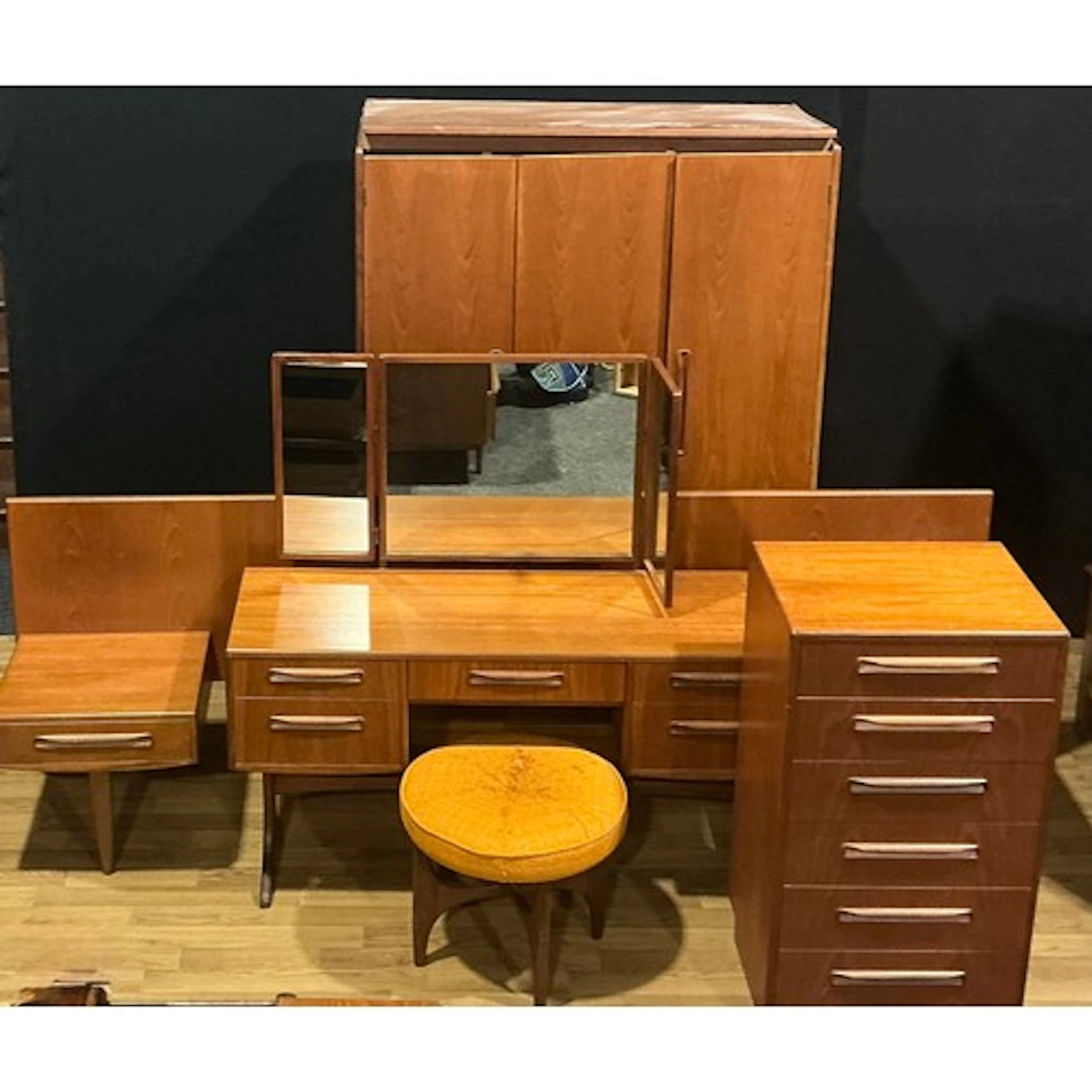 A G Plan Fresco bedroom suite, comprising wardrobe, chest of...