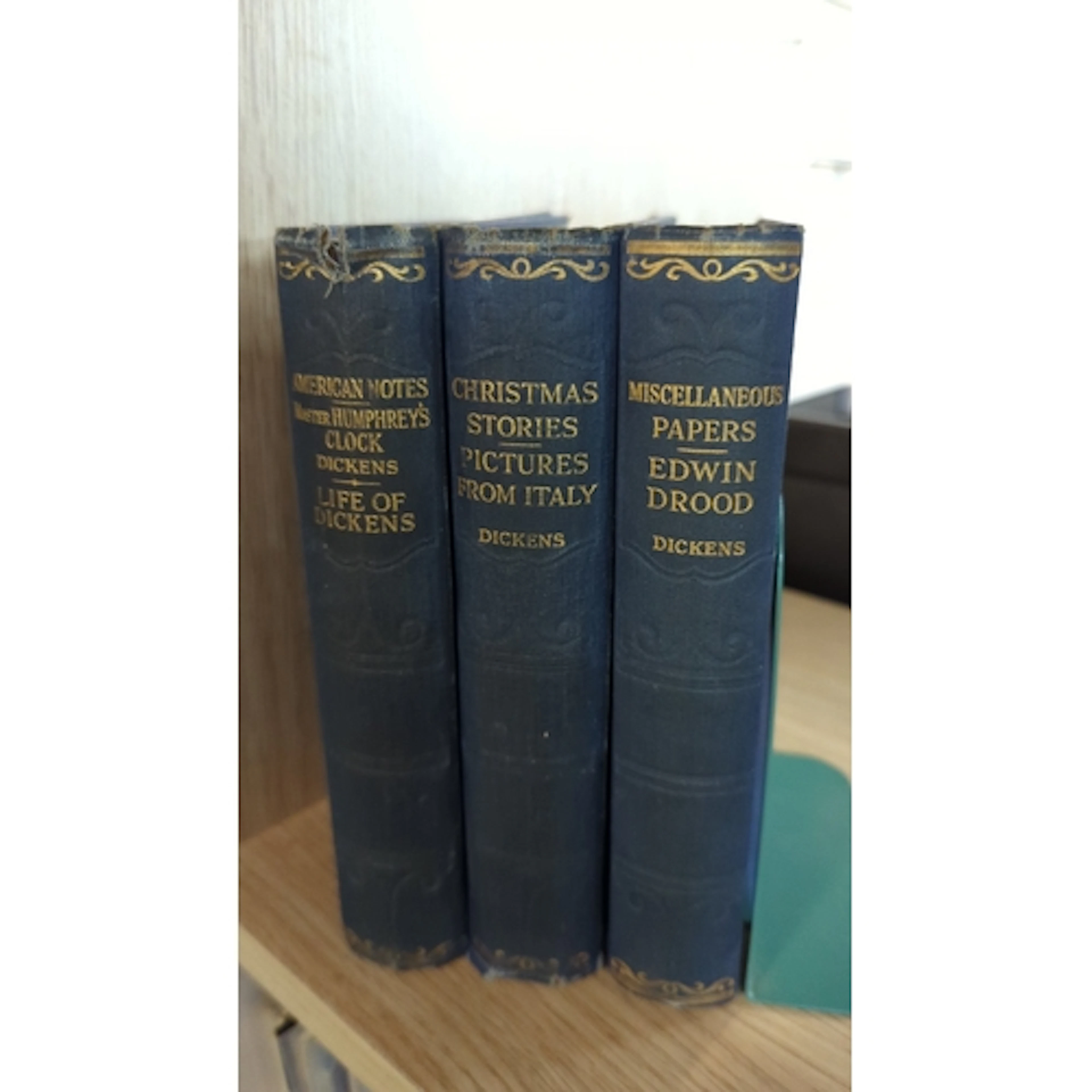 Set of 3 Charles Dickens cloth-bound volumes, gilt-lettered ...
