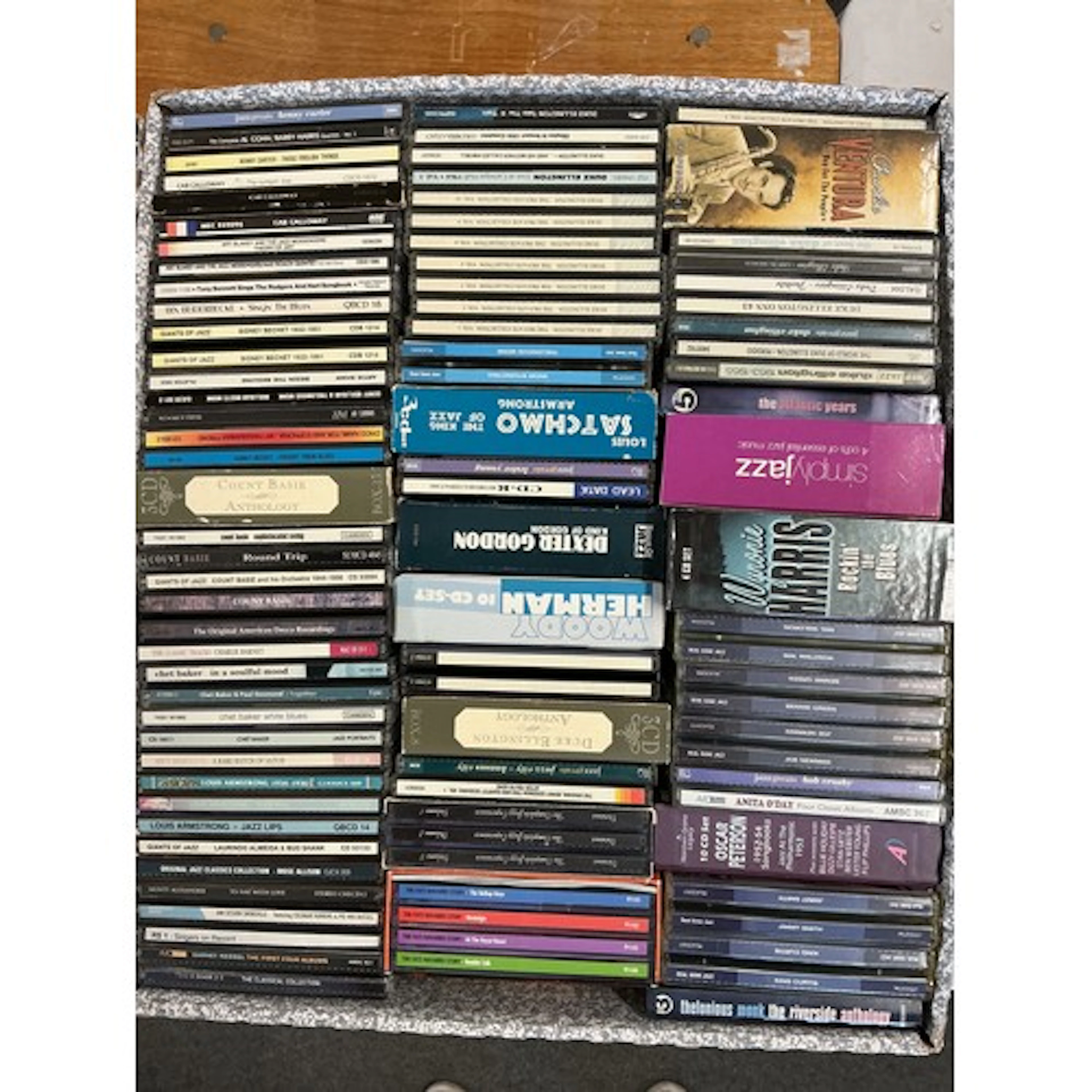 Three boxes of jazz and blues CDs including box sets. Variou...