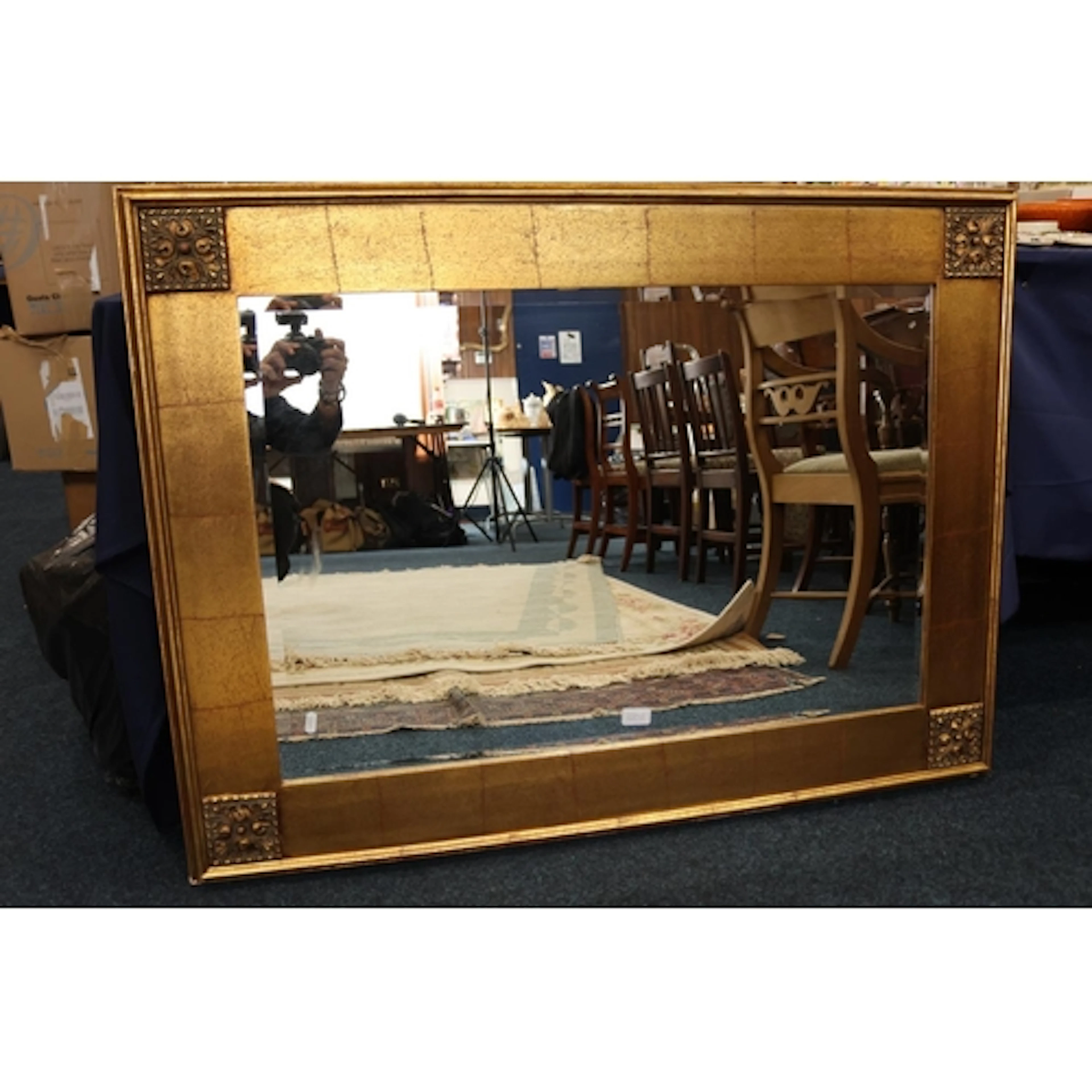 Large modern gilt framed wall mirror 84cm x 114cm.
