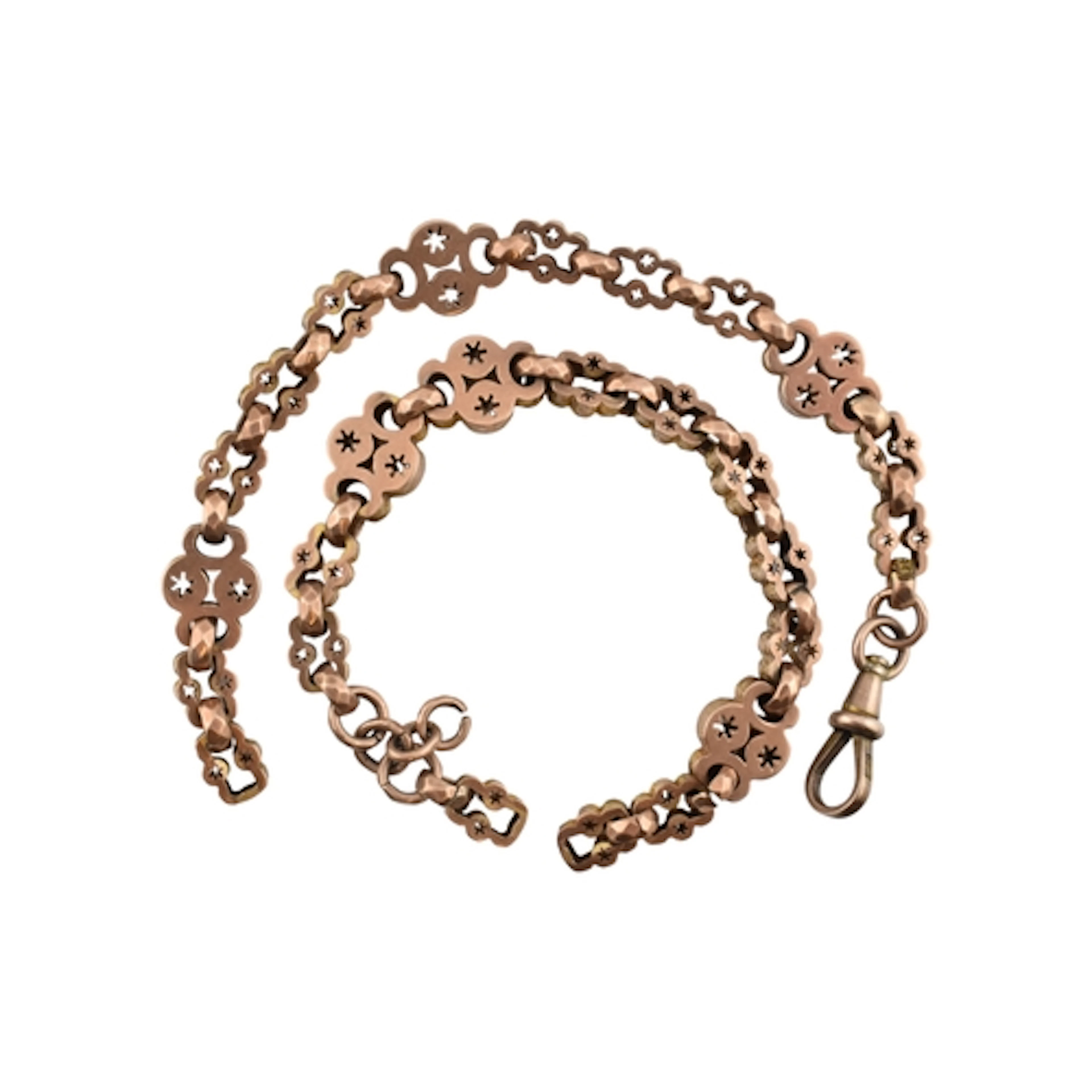 19th century watch chain AF. Surface tests indicate 9ct gold...