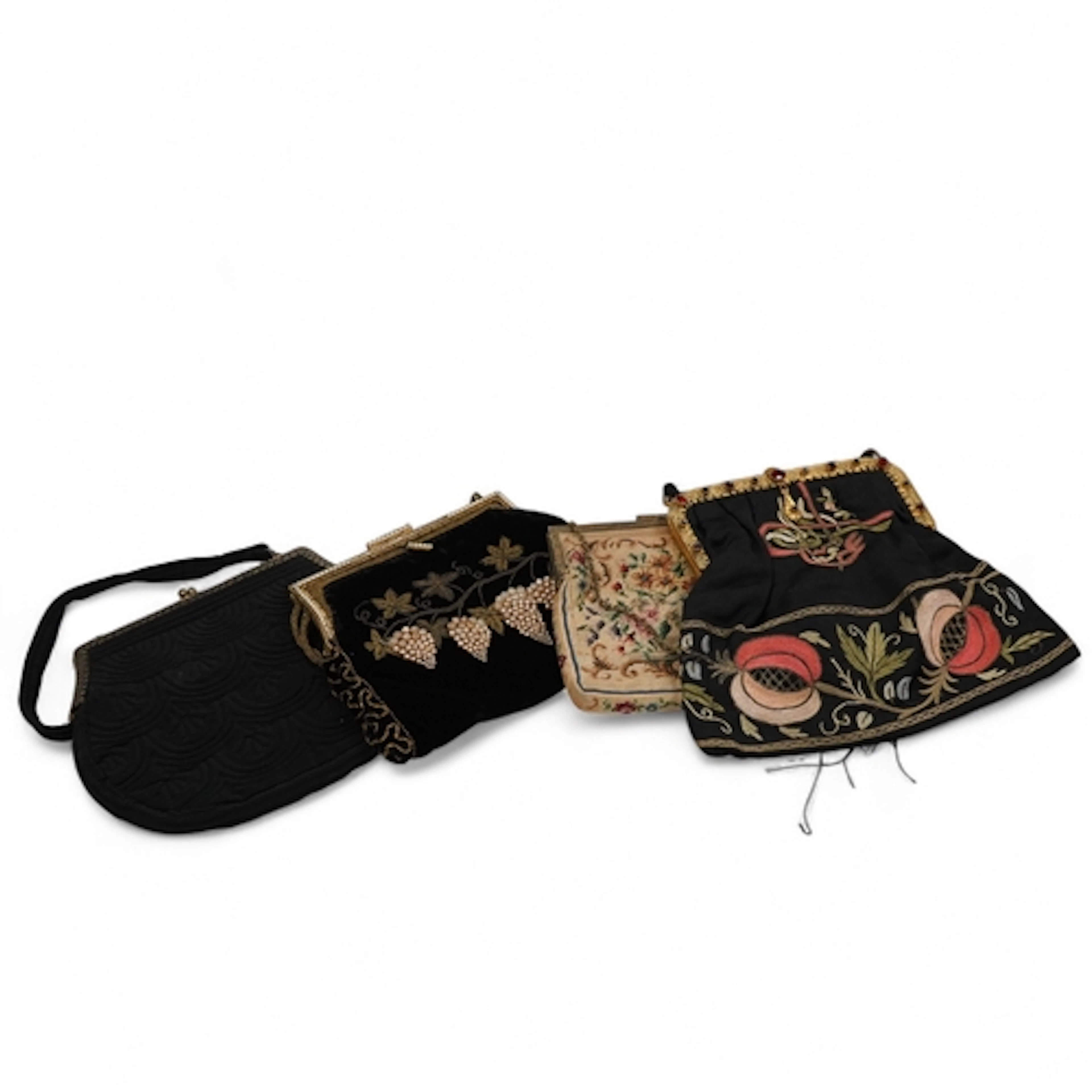 Four vintage embroidered evening bags, with embroidered Arab...