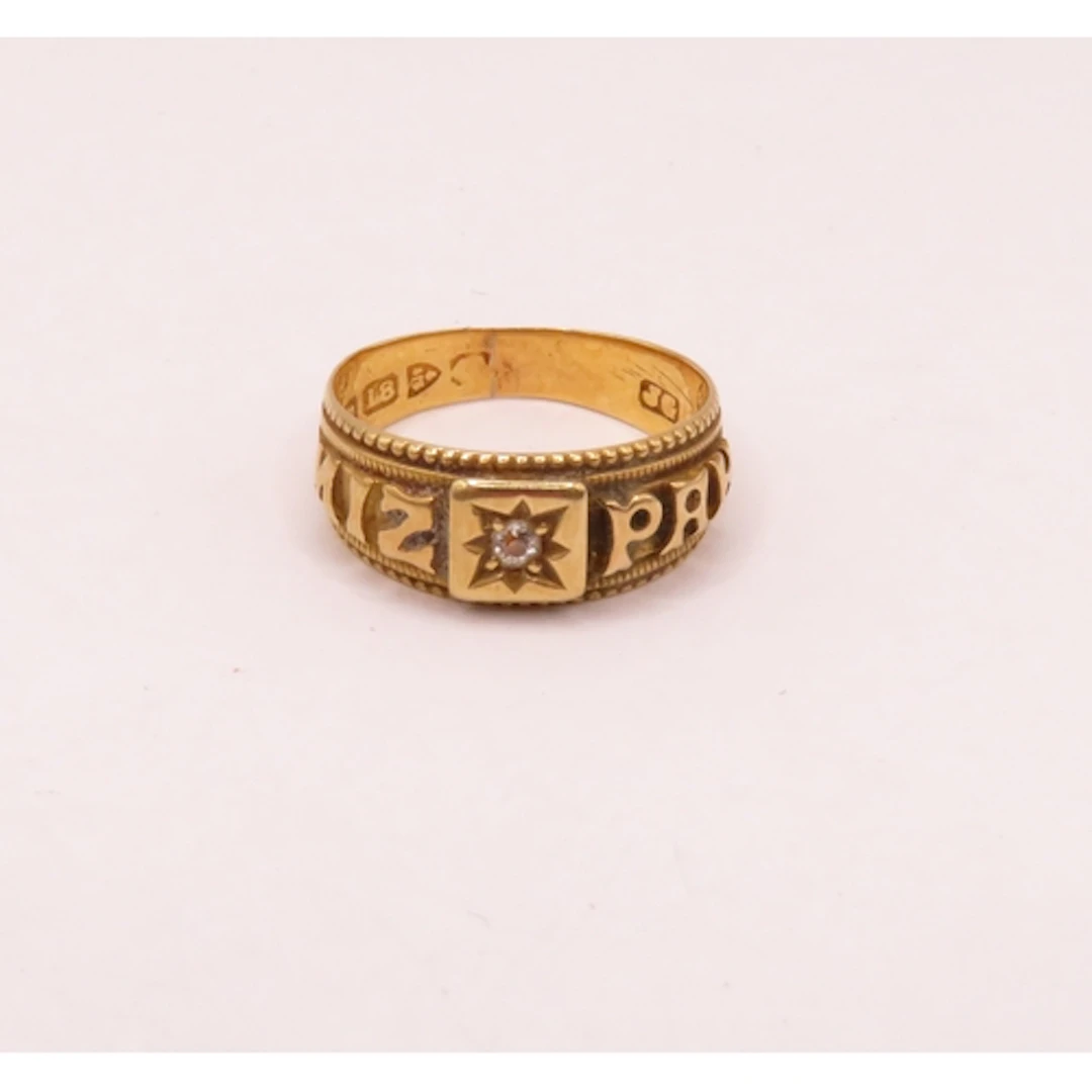 18ct Gold diamond set Mizpah ring, size J, 4g
