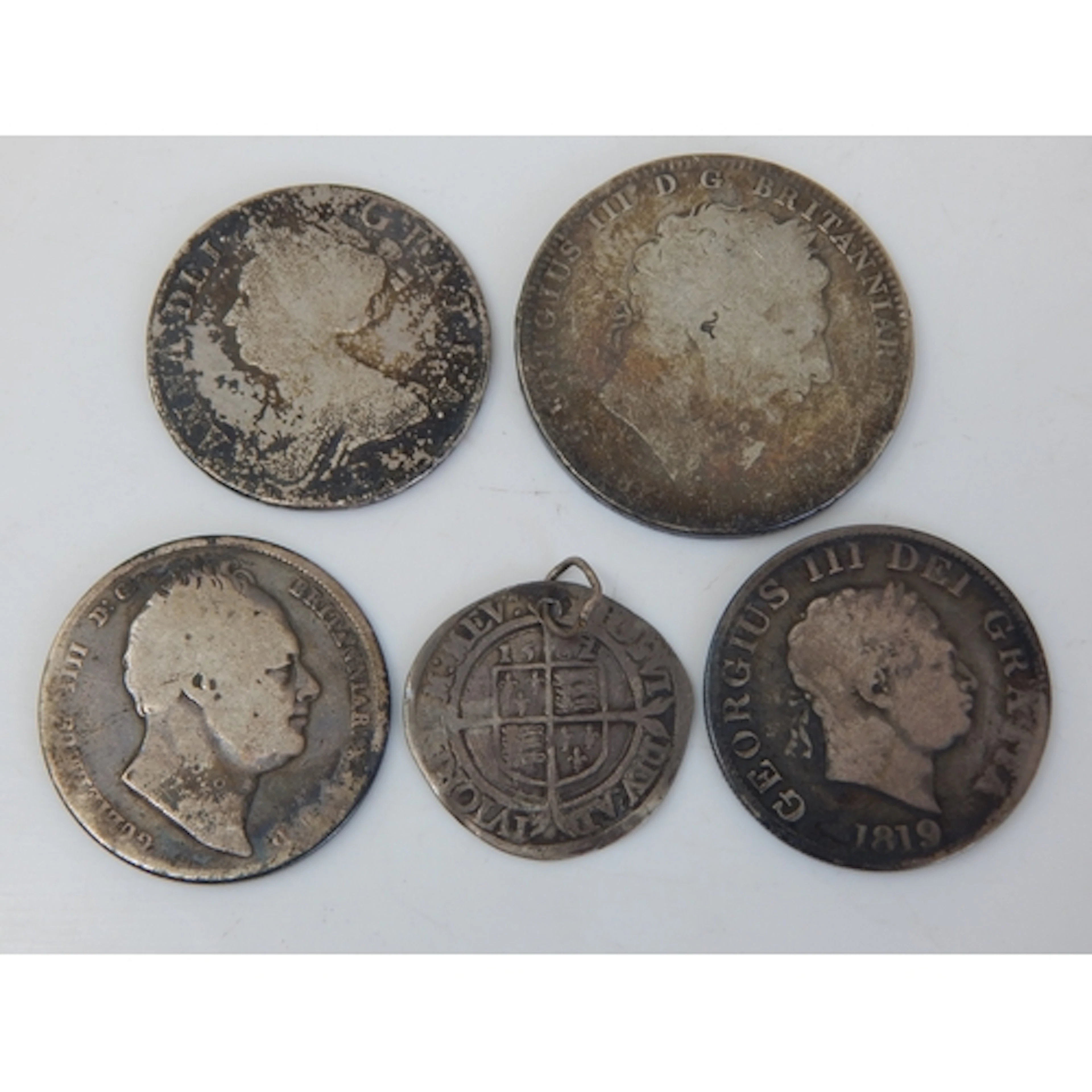 Elizabeth I Silver Shilling 1562, Queen Anne Silver Half Cro...