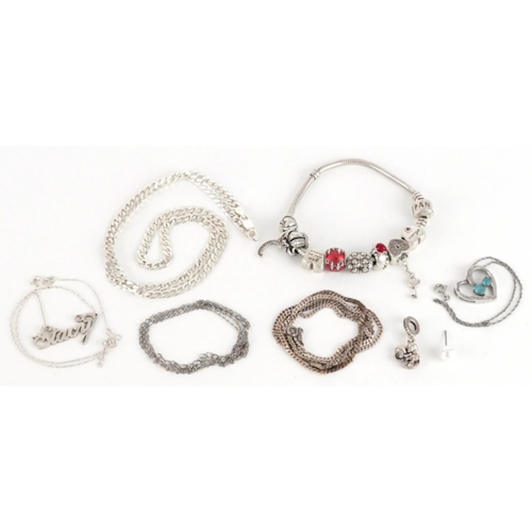 Vintage and later silver jewellery including Pandora charm b...