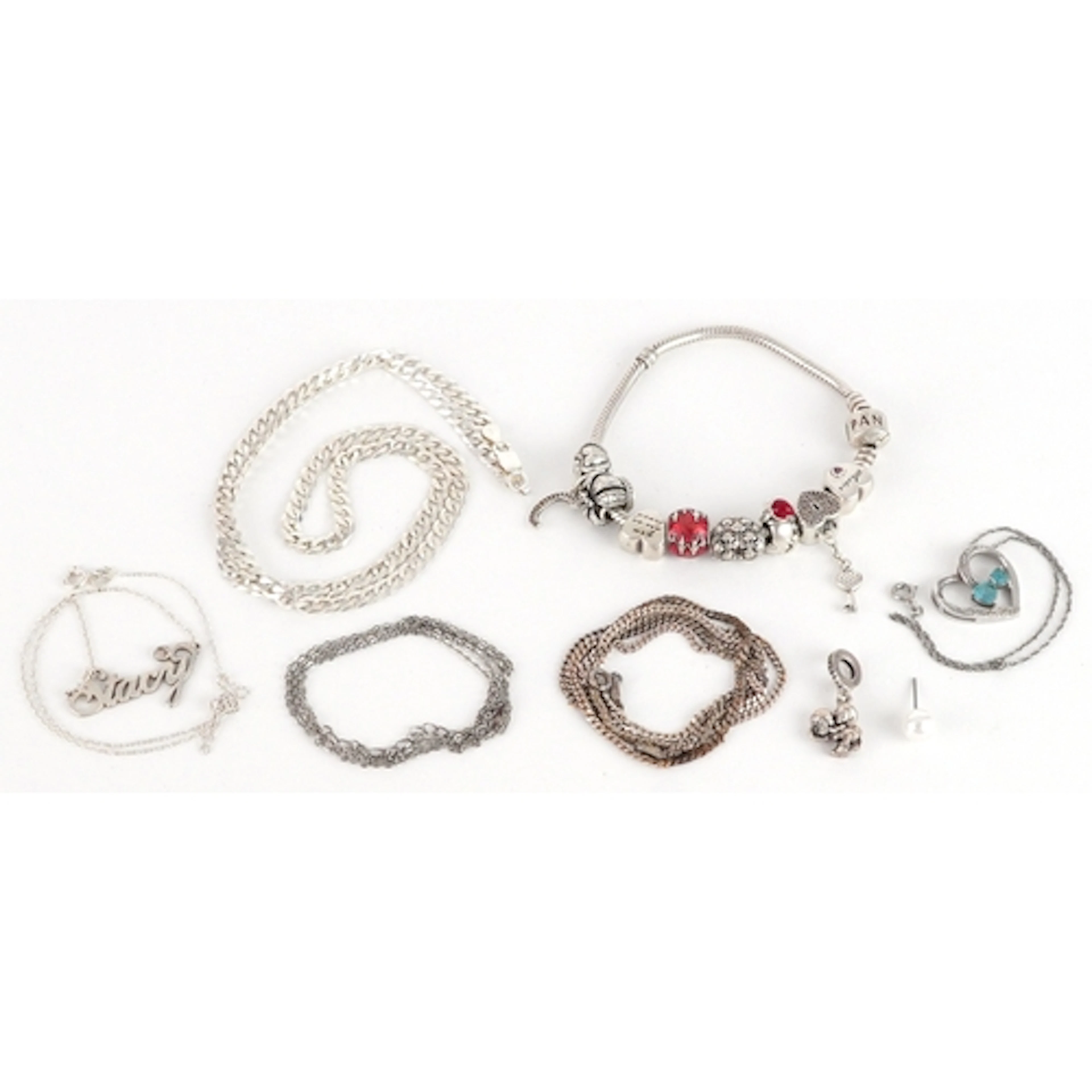 Vintage and later silver jewellery including Pandora charm b...