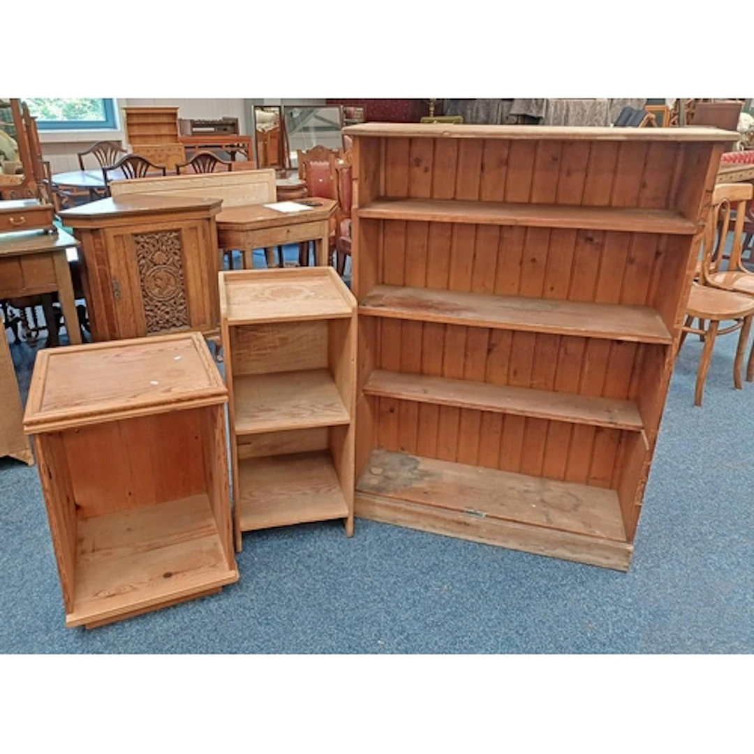PINE OPEN BOOKCASE & SMALLER SIMILAR BOOKCASE, ETC, LARGEST ...