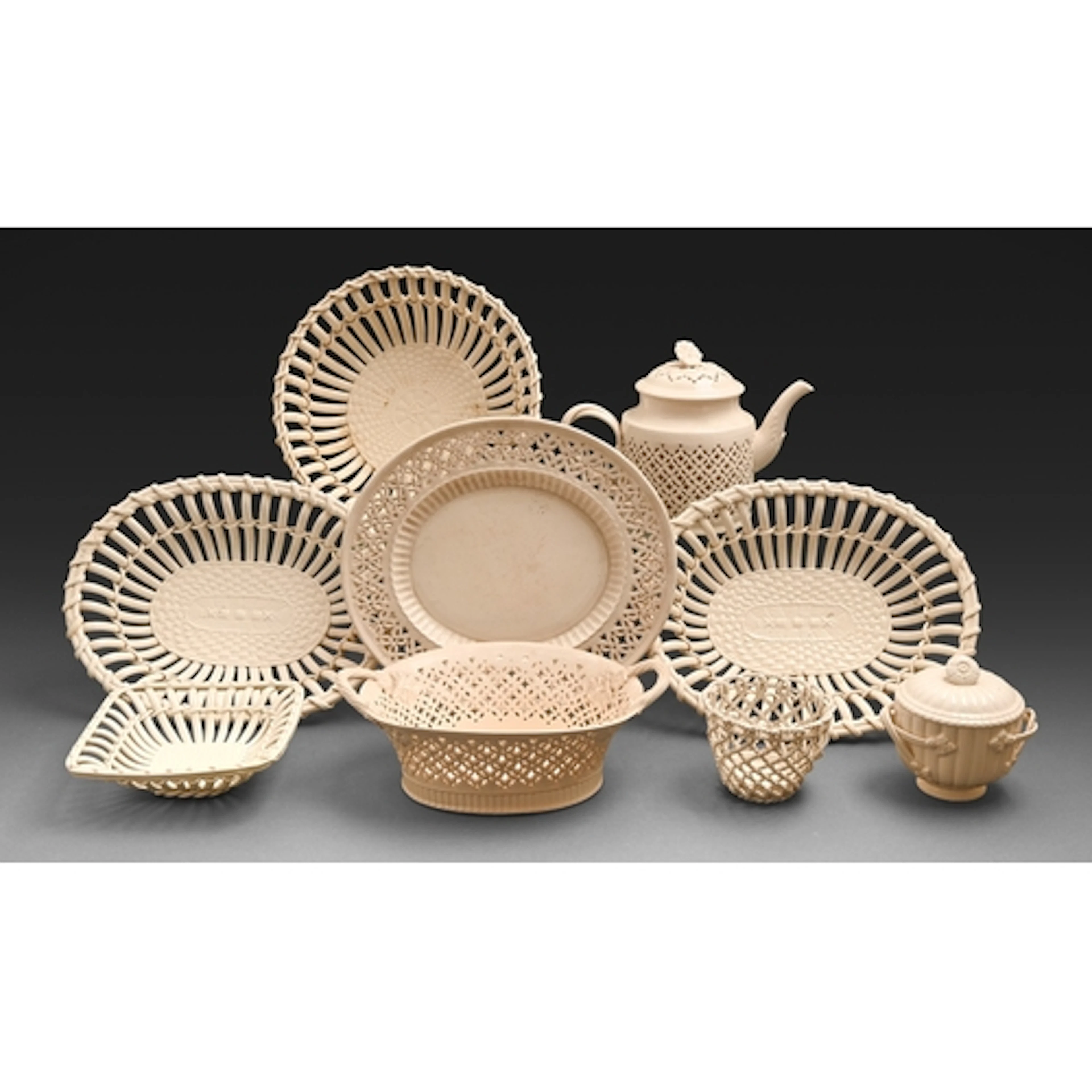 Five continental creamware baskets, 19th/early 20th c, 26.5c...