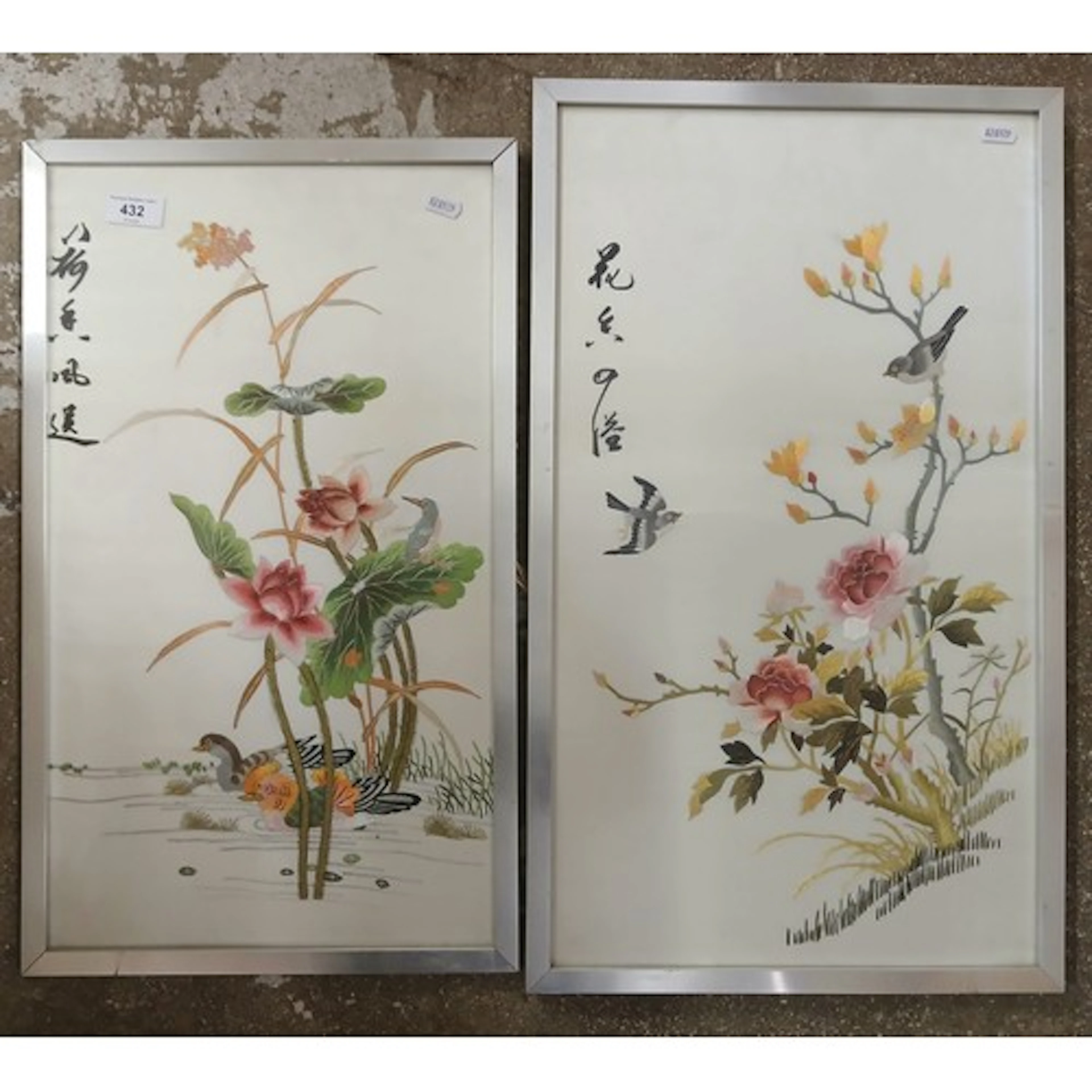 Two oriental embroidered framed pictures (2)