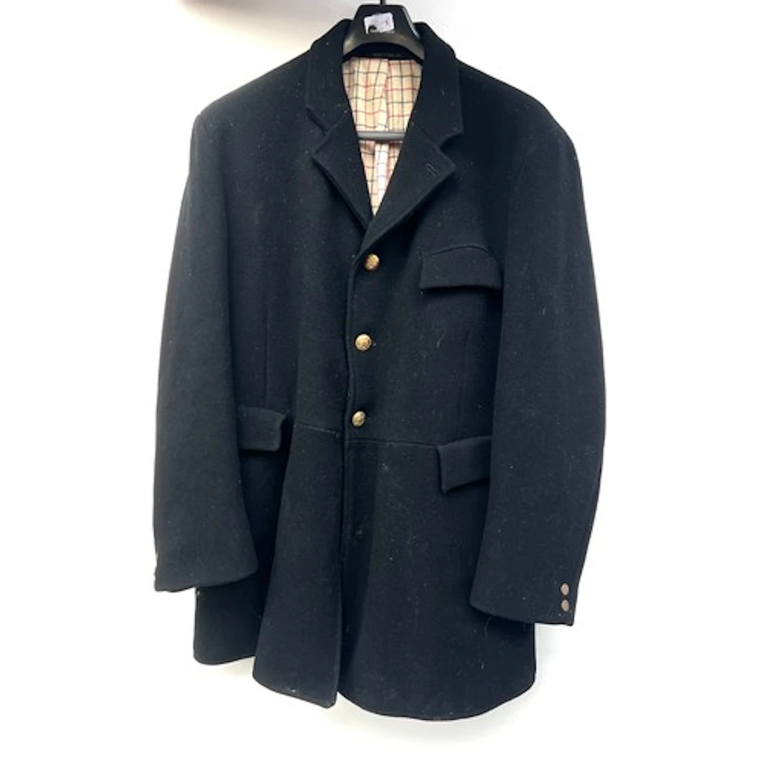 A gents black hunt coat in Melton cloth, tattersall check li...