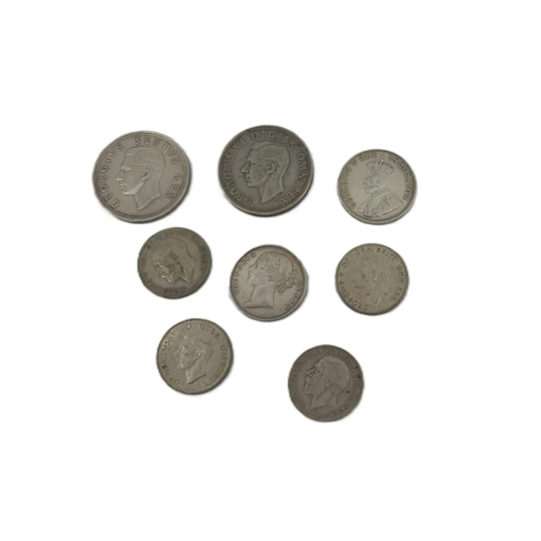 A COLLECTION OF 8 X 50% SOUTH AFRICAN & ENGLISH SILVER COINS...