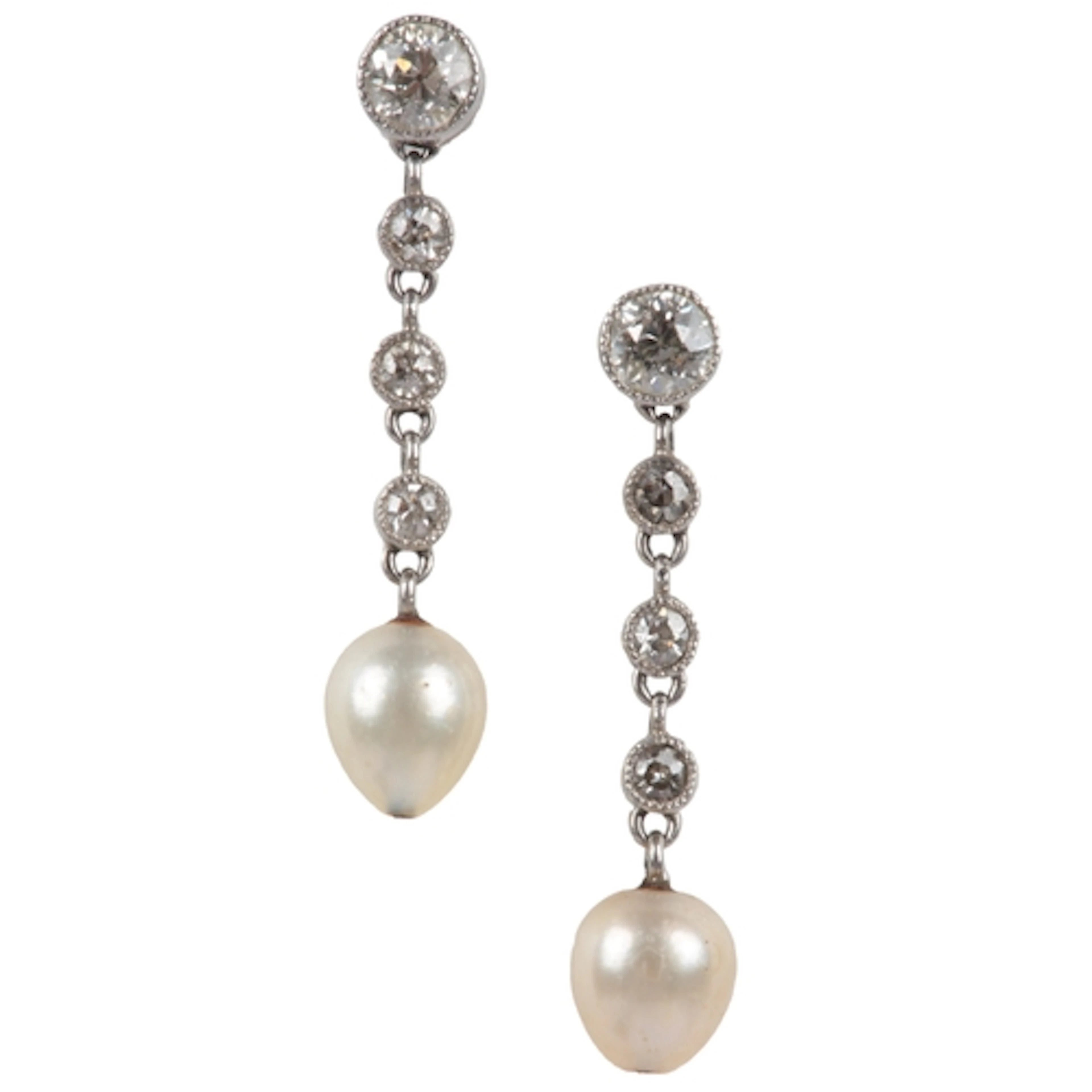A pair of natural pearl and diamond earrings, early 20th cen...
