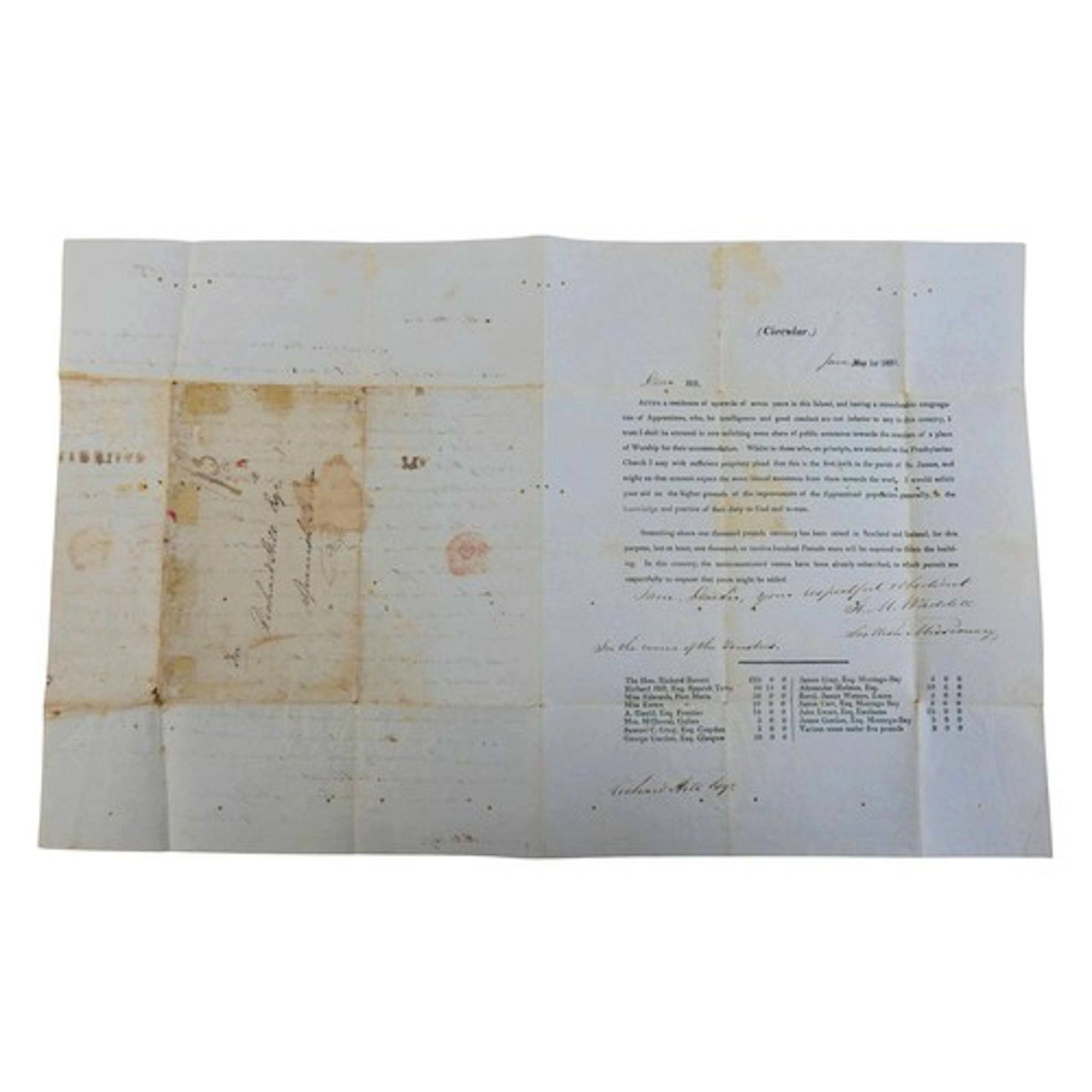 1837 letter from Cornwall, Jamaica, to Spanish Town, Jamaica...