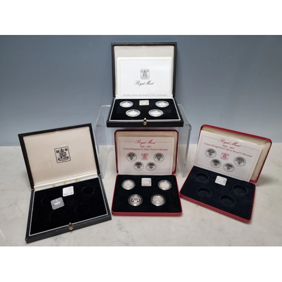 Royal Mint silver proof 1984-1987 Pound Coin Set, along with...
