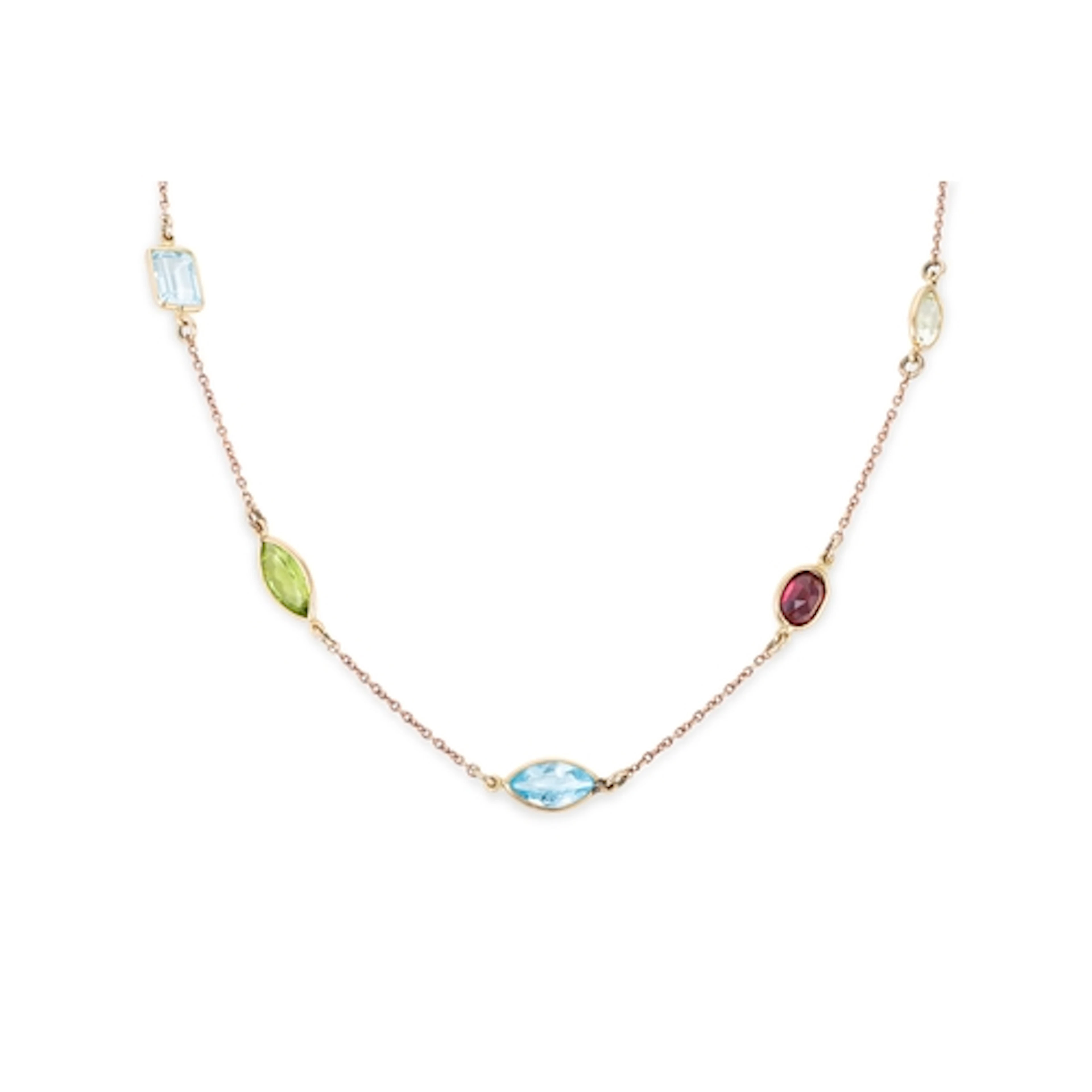 A MULTI GEM-SET NECKLACE, set with amethyst, peridot, topaz,...