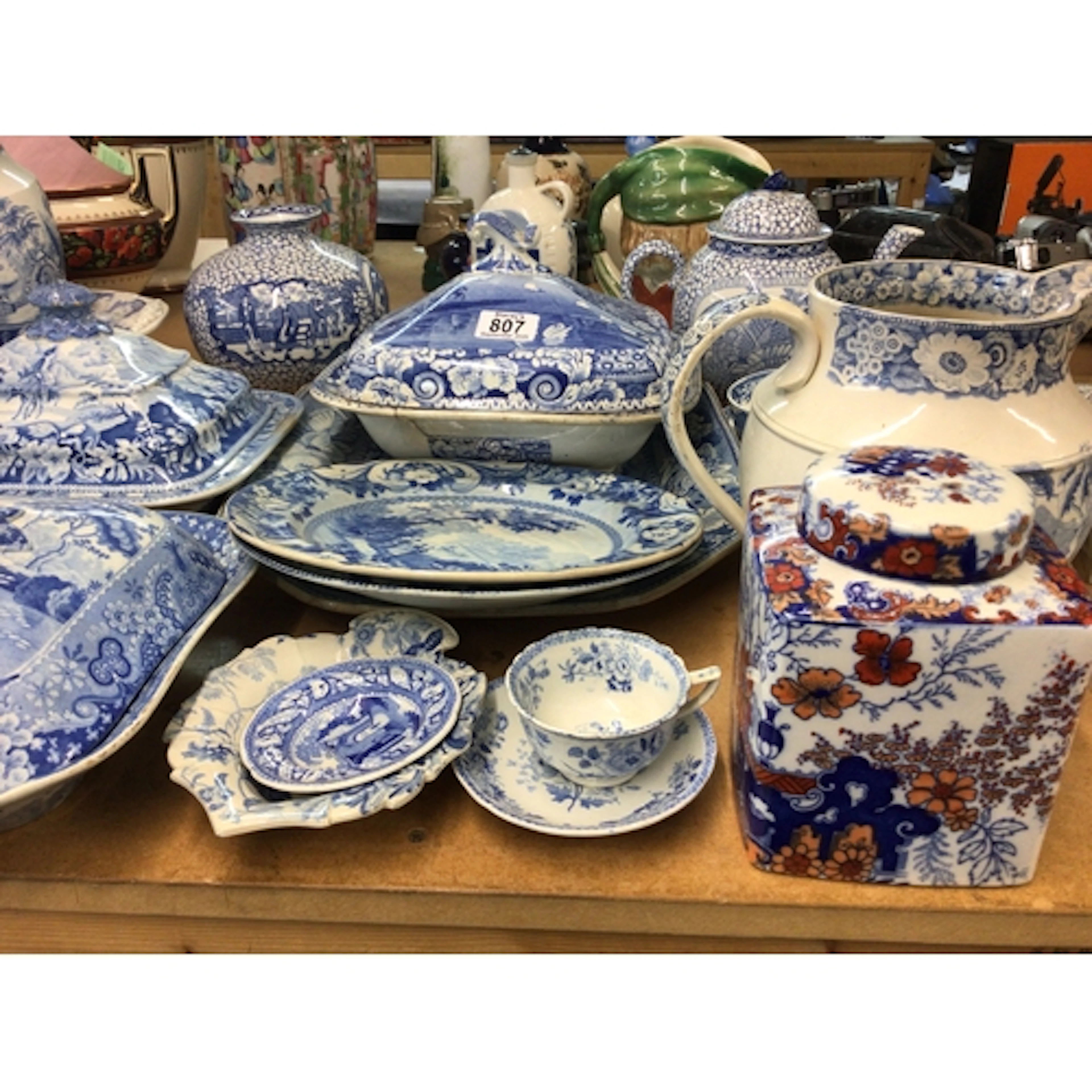 A Collection of Victorian Blue and white ceramics plates jug...