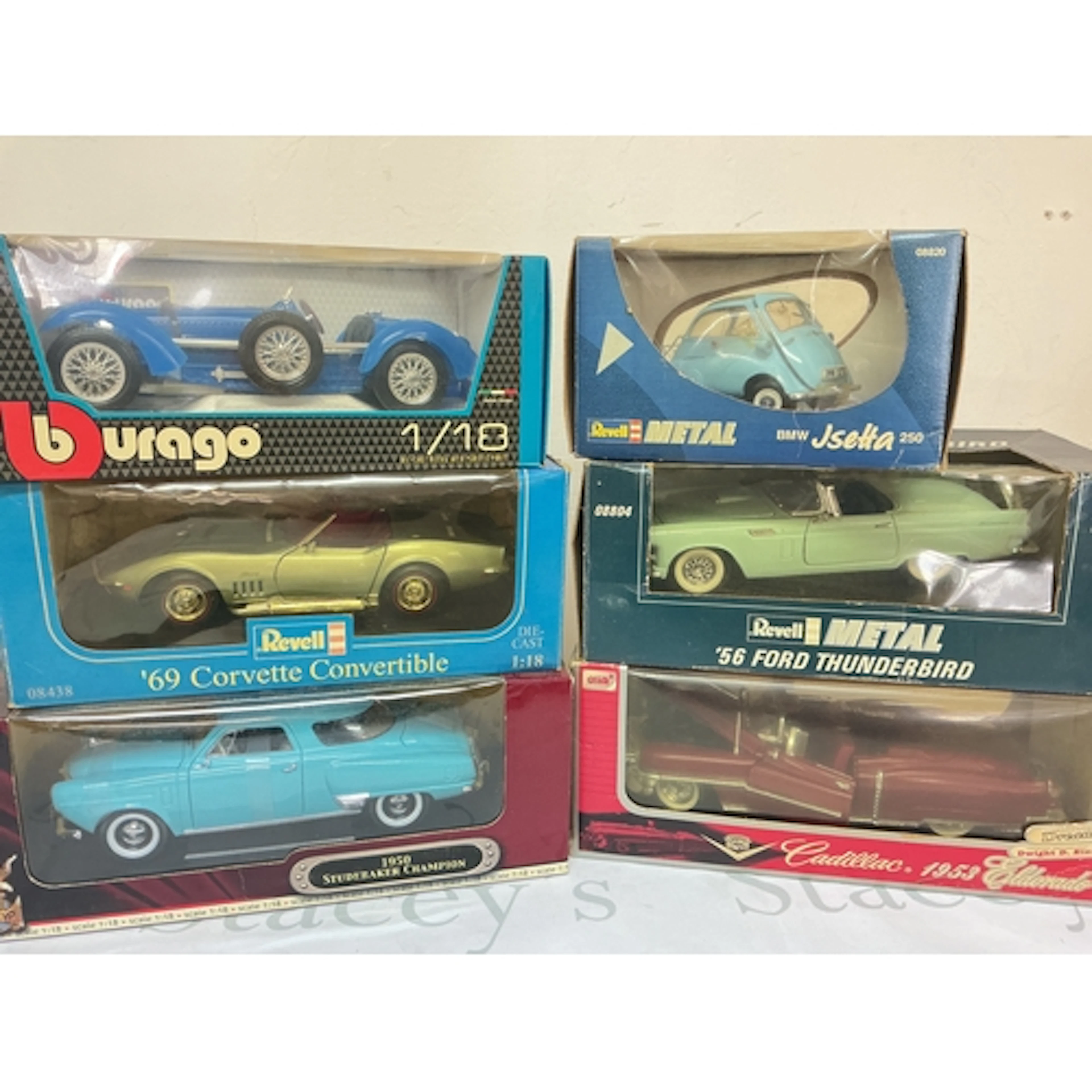 6 X Boxed 1/18 Scale Diecast Cars Including Revell, Burago E...