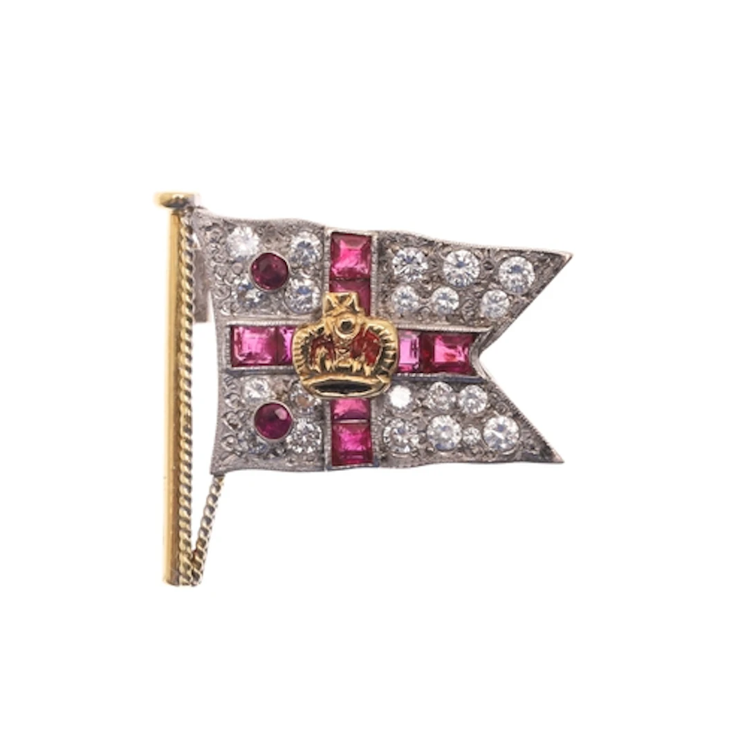 A RUBY AND DIAMOND BROOCH FOR THE ROYAL YACHT SQUADRON. moun...